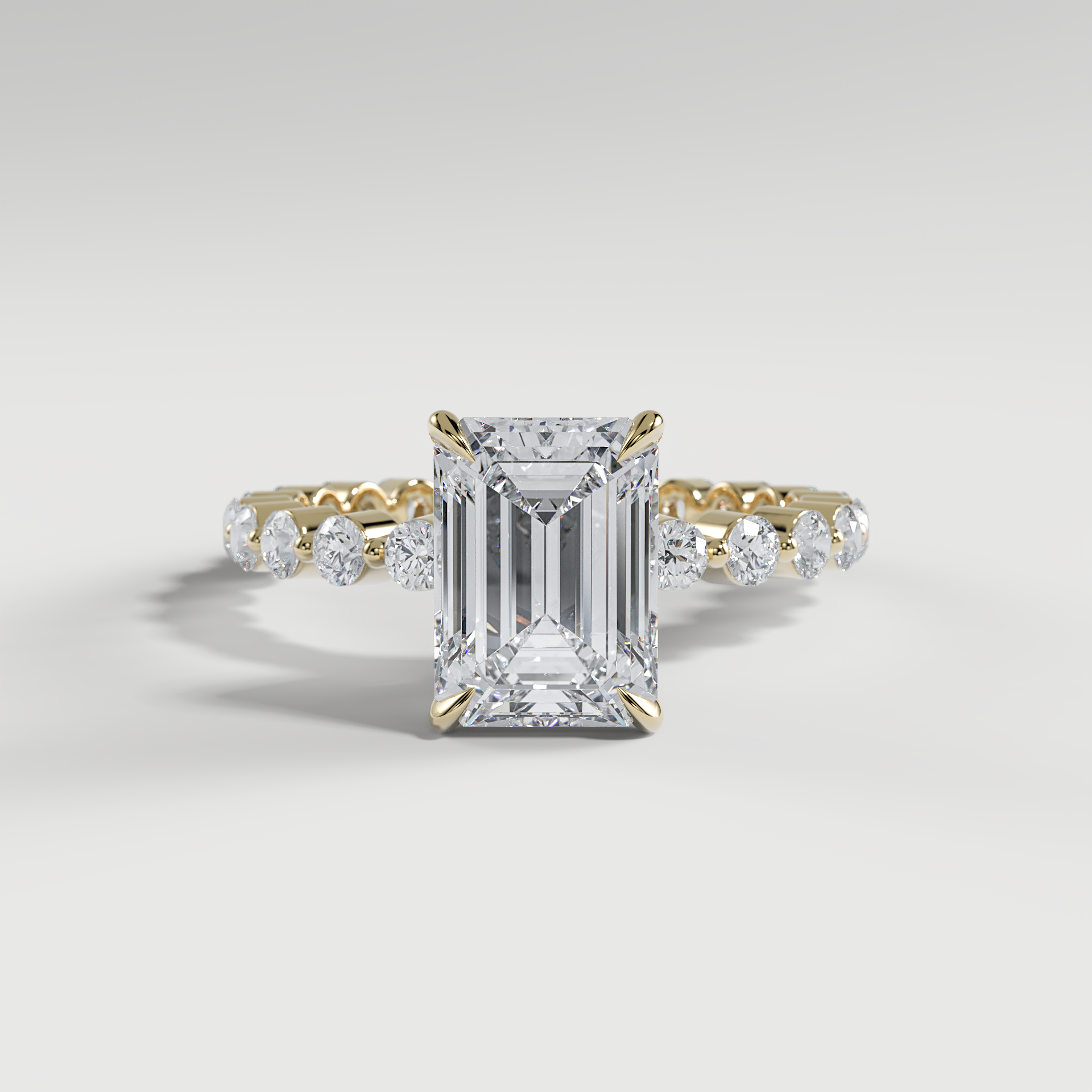 CHLOE - Emerald  Solitaire Engagement Ring with 2.2mm Round Accent Diamonds
