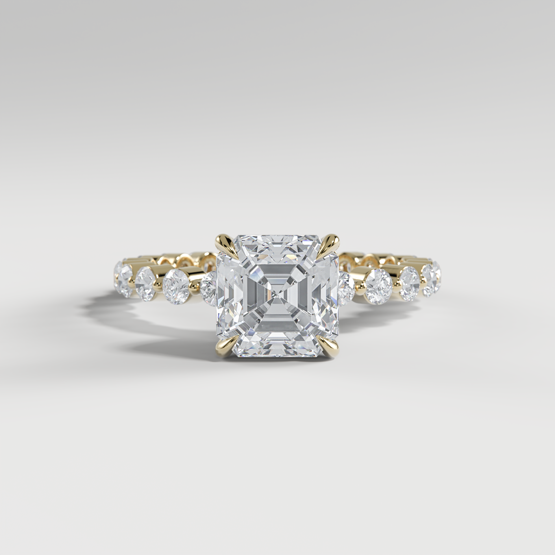 CHLOE - Asscher Solitaire Engagement Ring with 2.2mm Round Accent Diamonds