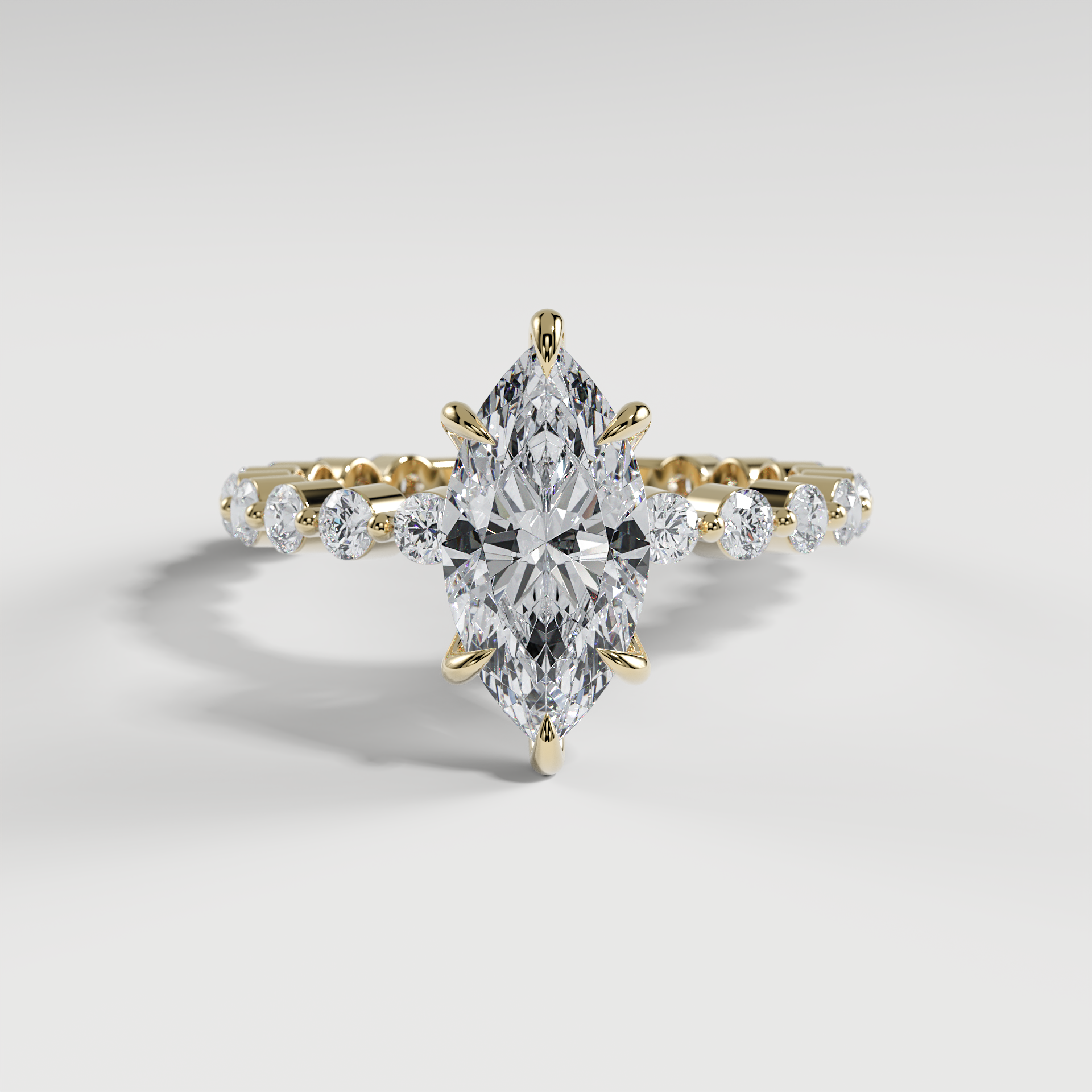 CHLOE - Marquise Solitaire Engagement Ring with 2.2mm Round Accent Diamonds