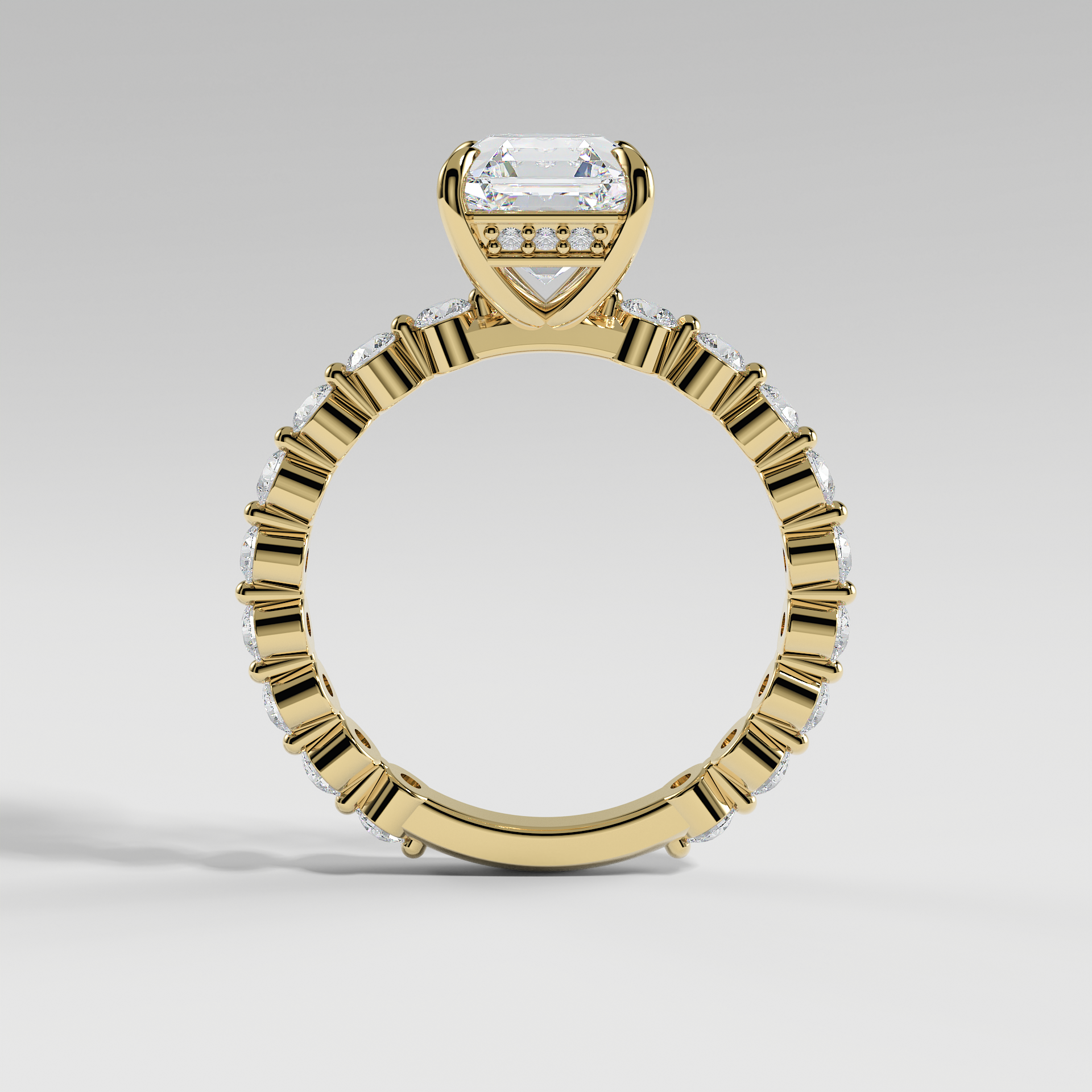 NAOMI - Asscher Solitaire Engagement Ring with Hidden Halo and 2.2mm Round Accent Diamonds