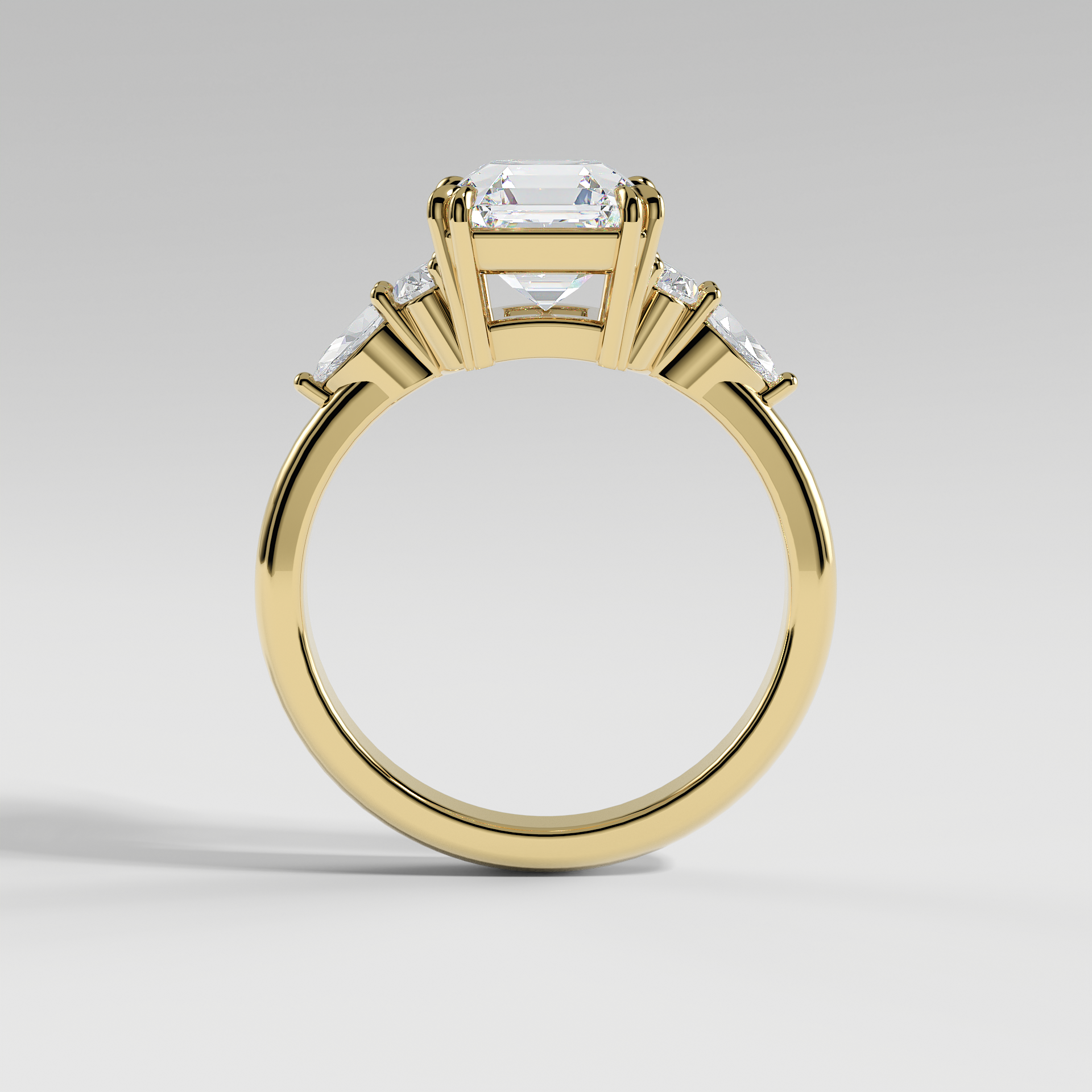 WILLOW - Asscher Five-Stone Diamond Ring with Oval & Pear Side Stones and Polished Band