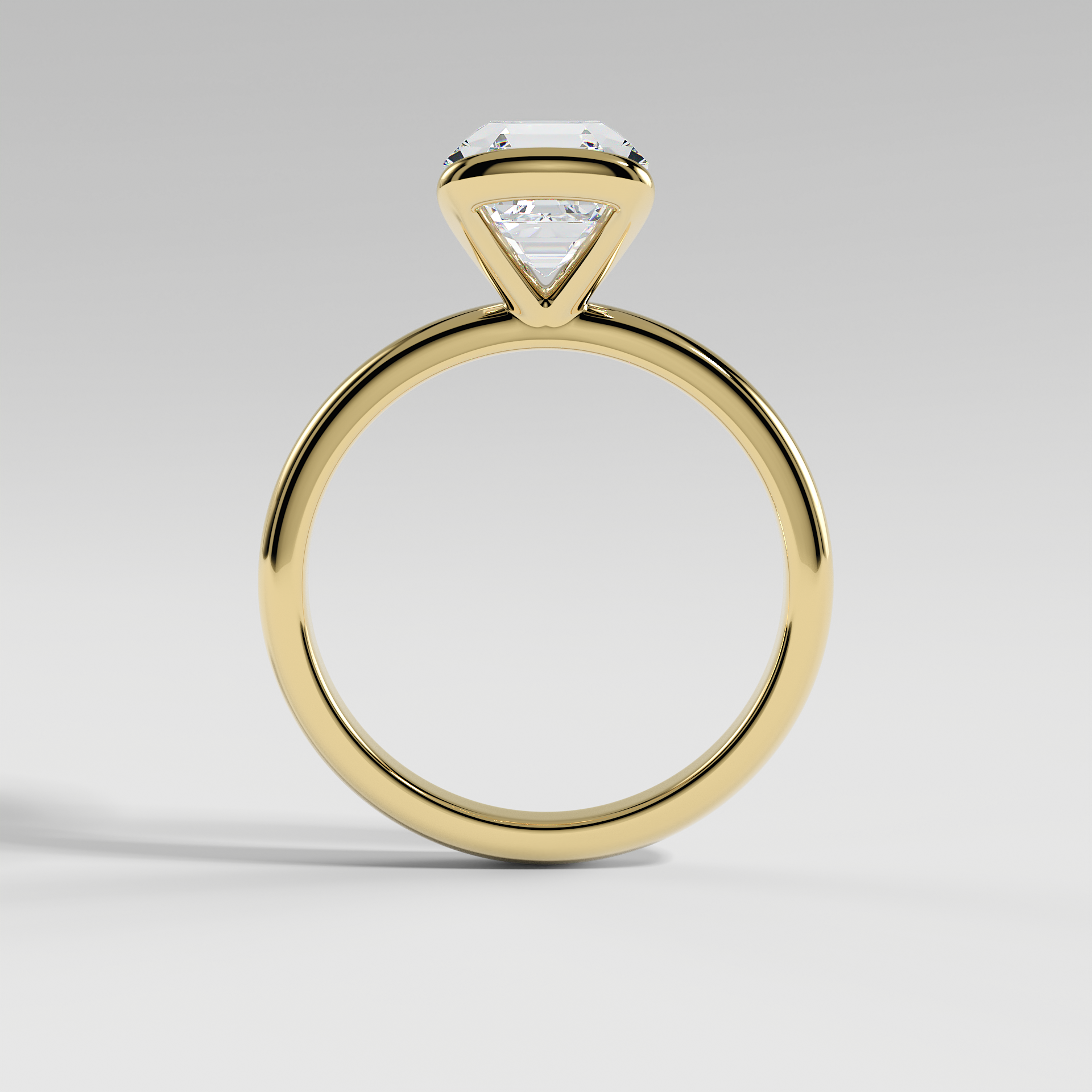 POPPY - Asscher Solitaire Engagement Ring with Half Bezel Setting and Polished Band