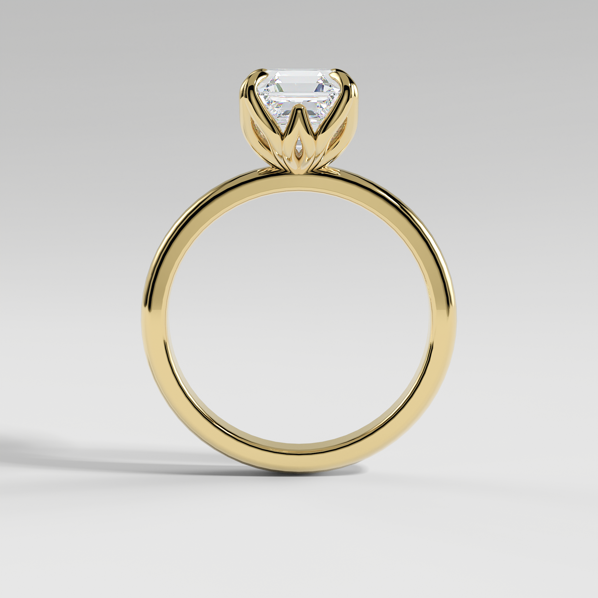 AUBREY - Asscher Solitaire Engagement Ring with Polished Band and Lotus Basket