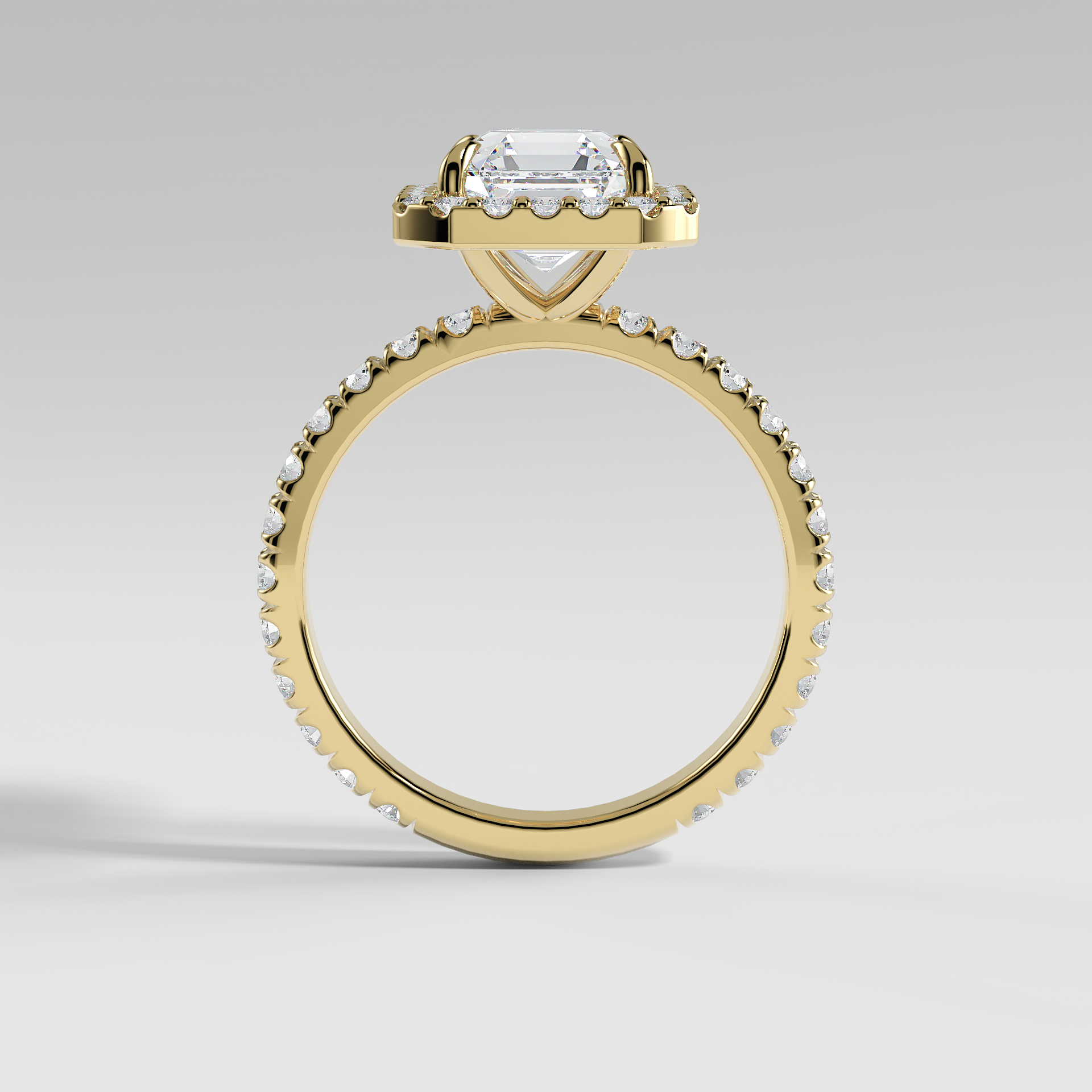 AVA - Asscher Halo Engagement Ring with Pavé Diamond Band
