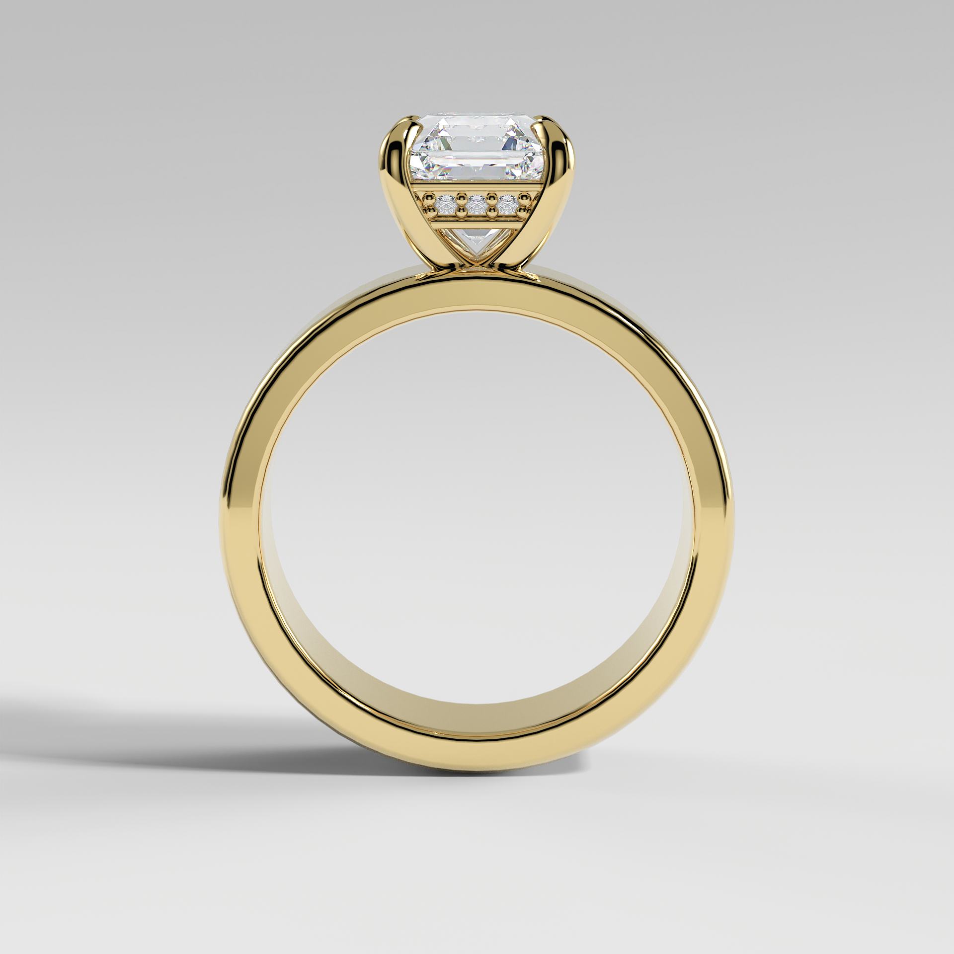 STELLA - Asscher 5mm Flat Solitaire Engagement Ring with Hidden Halo and Polished Band