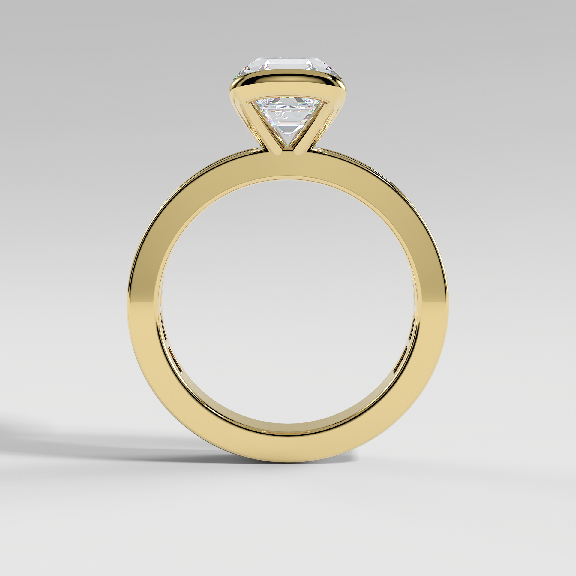 ADDISON - Asscher Solitaire Engagement Ring with Half Bezel Setting and Channel Set Baguette Band