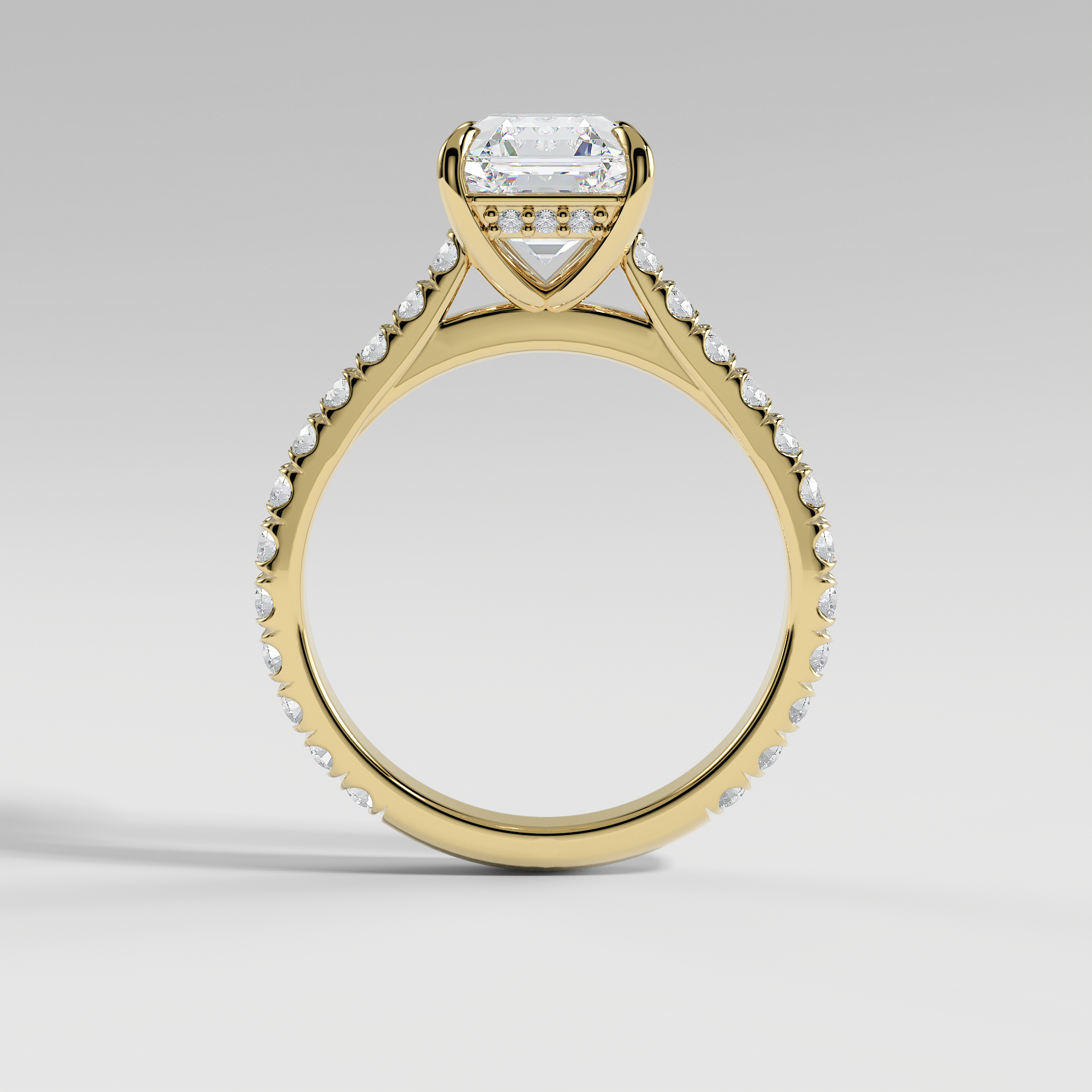 CHARLOTTE - Asscher Solitaire Engagement Ring with Pavé, Cathedral Band, and Hidden Halo