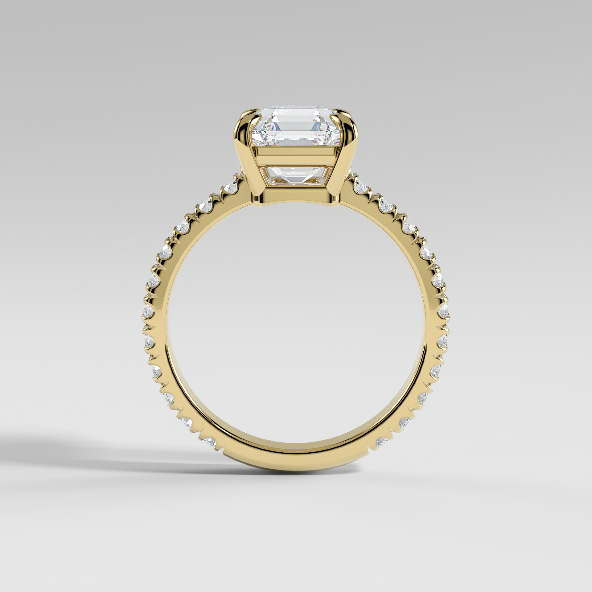 DELILAH - Asscher Solitaire Engagement Ring with Pavé Diamond Band and Low-Set Donut Basket