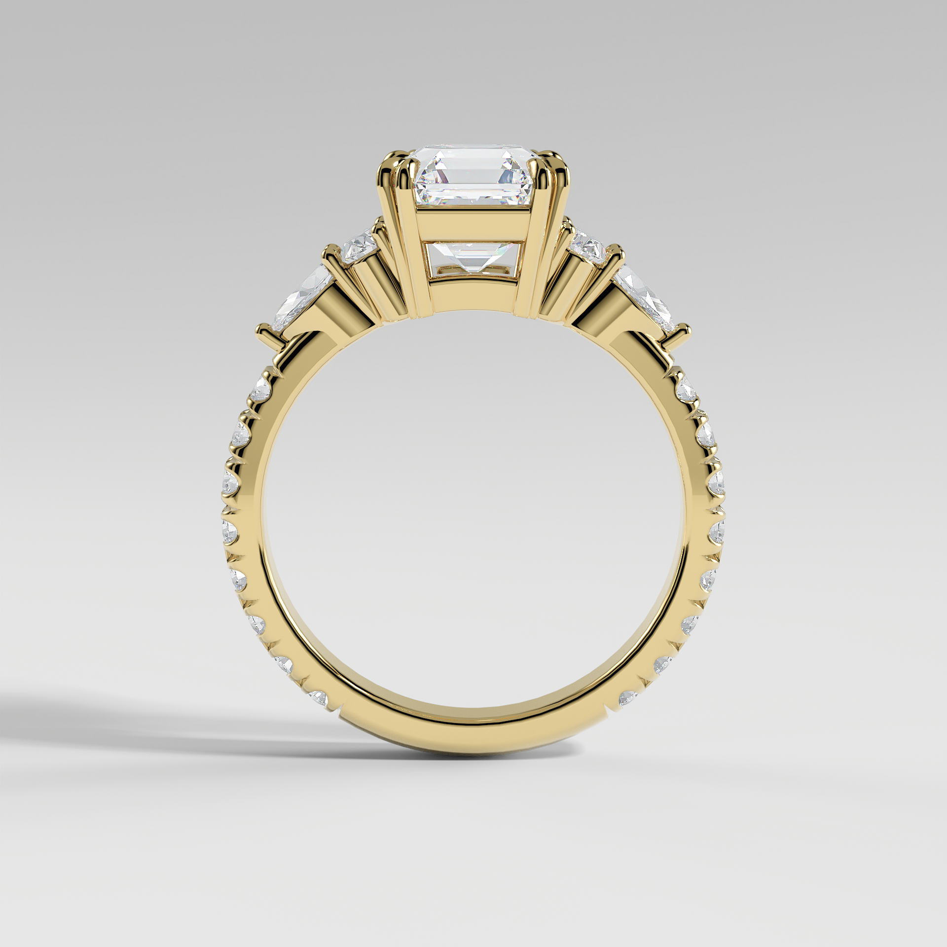 ELEANOR - Asscher Five-Stone Diamond Ring with Oval & Pear Side Stones and Pavé Band