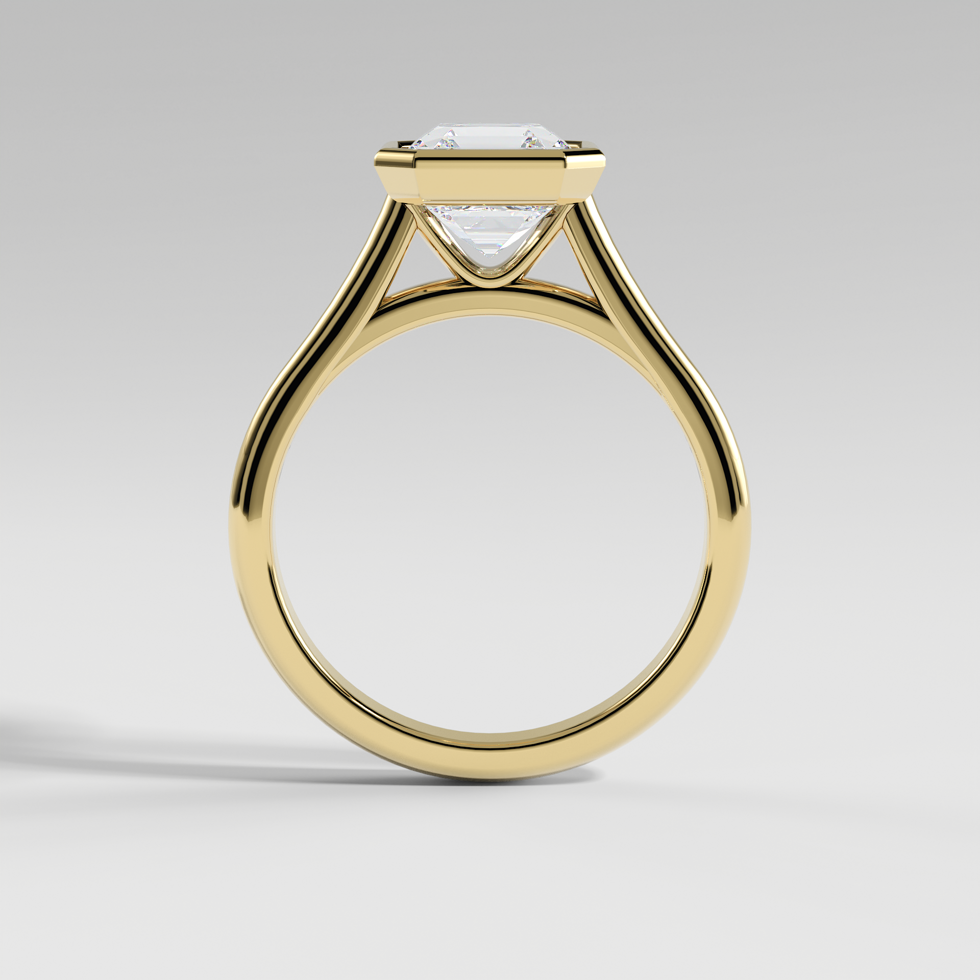 SCARLETT - Asscher Solitaire Engagement Ring with Full Bezel Setting and Polished Cathedral Band