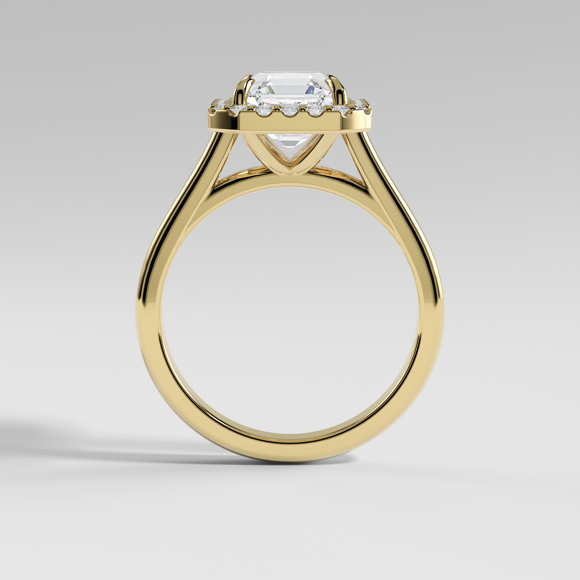 LULU - Asscher Halo Engagement Ring with Polished Cathedral Band