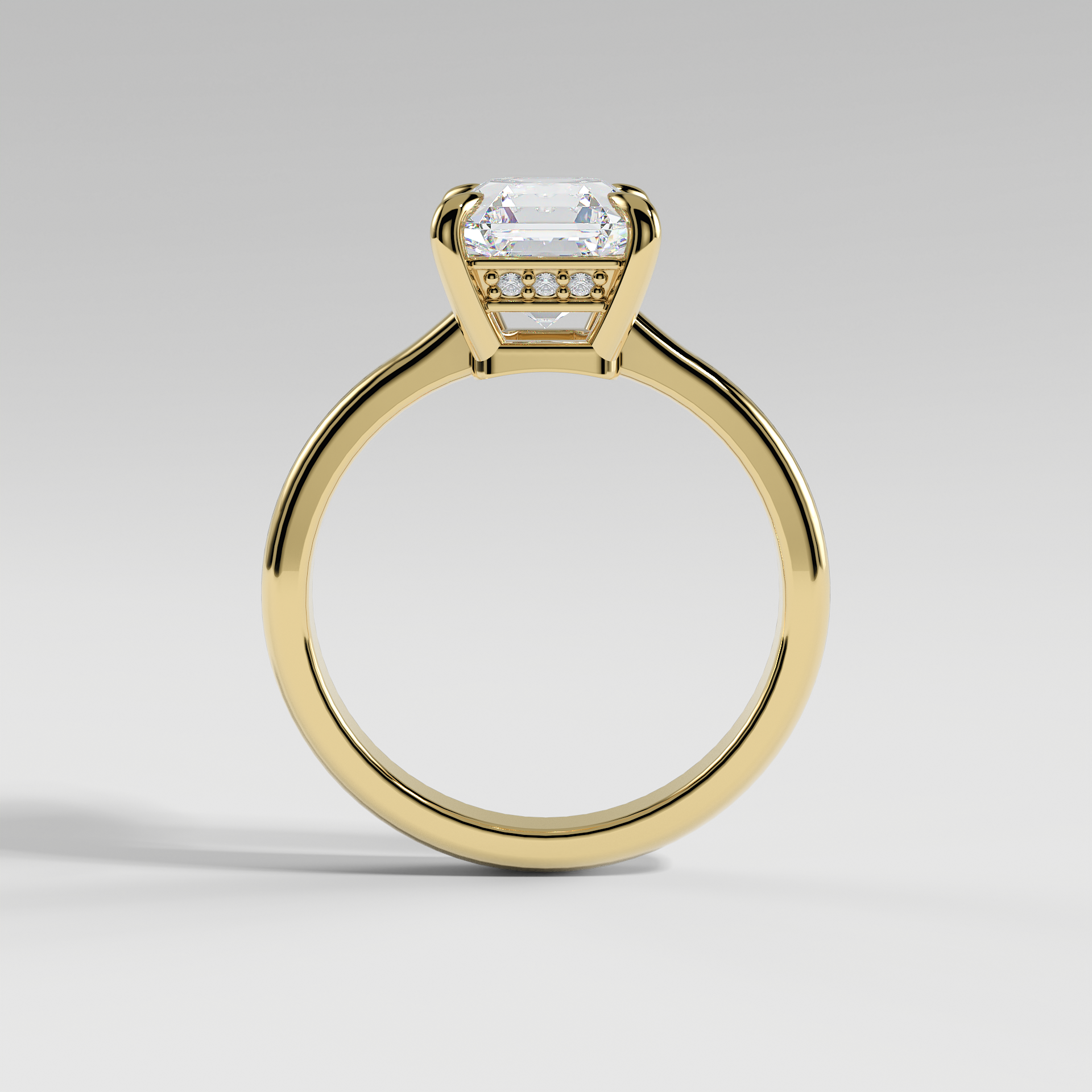 KAYLEE - Asscher Solitaire Engagement Ring with Hidden Halo and Low-Set Donut Basket Polished Band