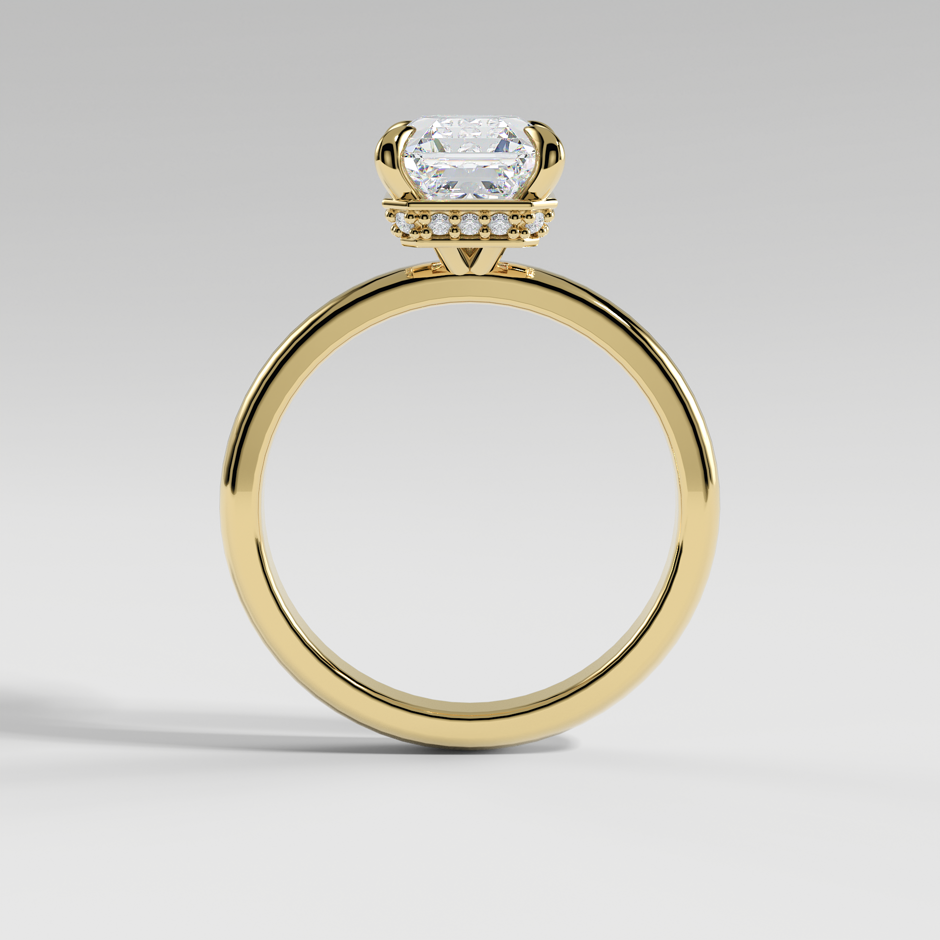 LAURA - Asscher Solitaire Engagement Ring with Choker-Style Hidden Halo and Polished Band