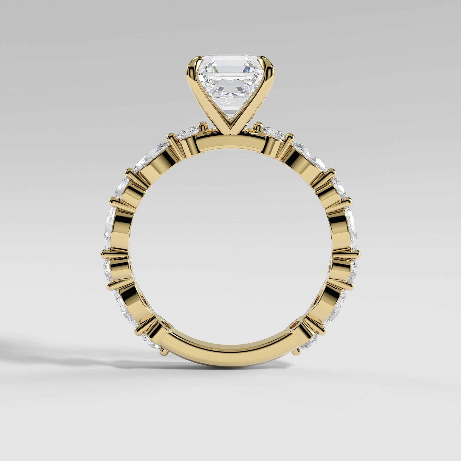 VALENTINA - Asscher Solitaire Engagement Ring with Marquise & Round Accent Stones