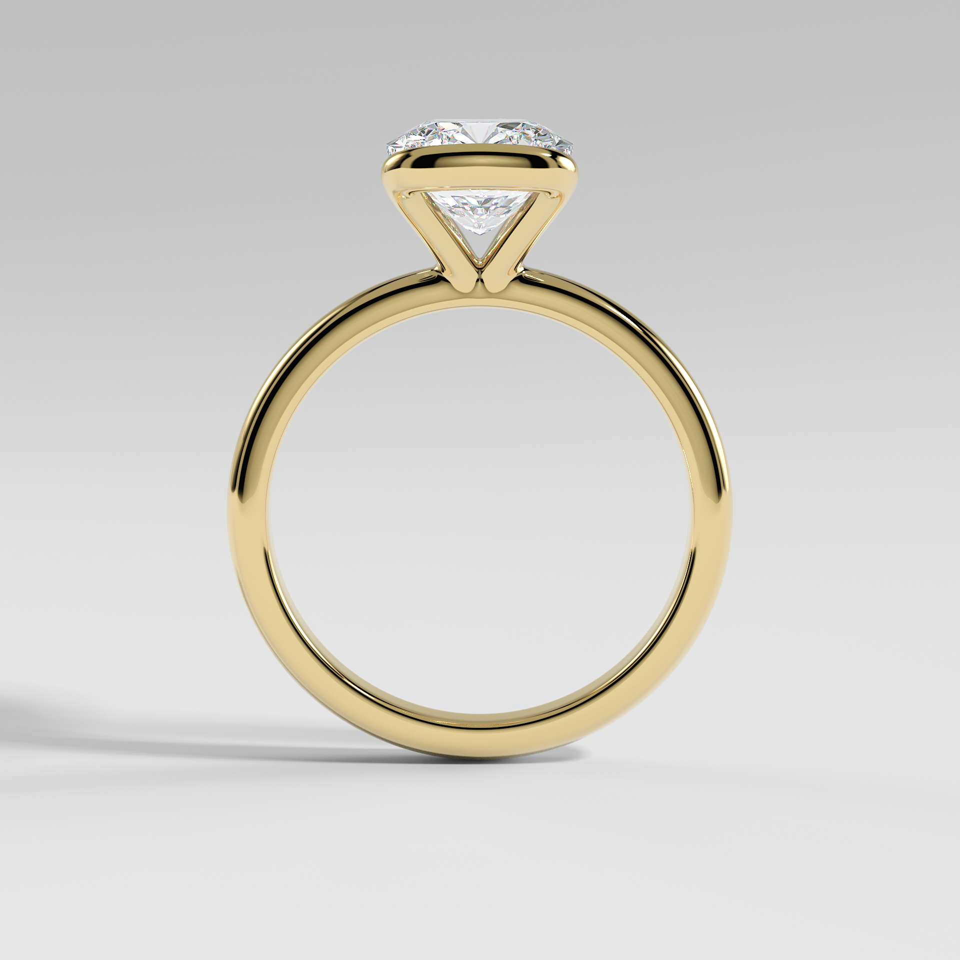 POPPY - Cushion Solitaire Engagement Ring with Half Bezel Setting and Polished Band