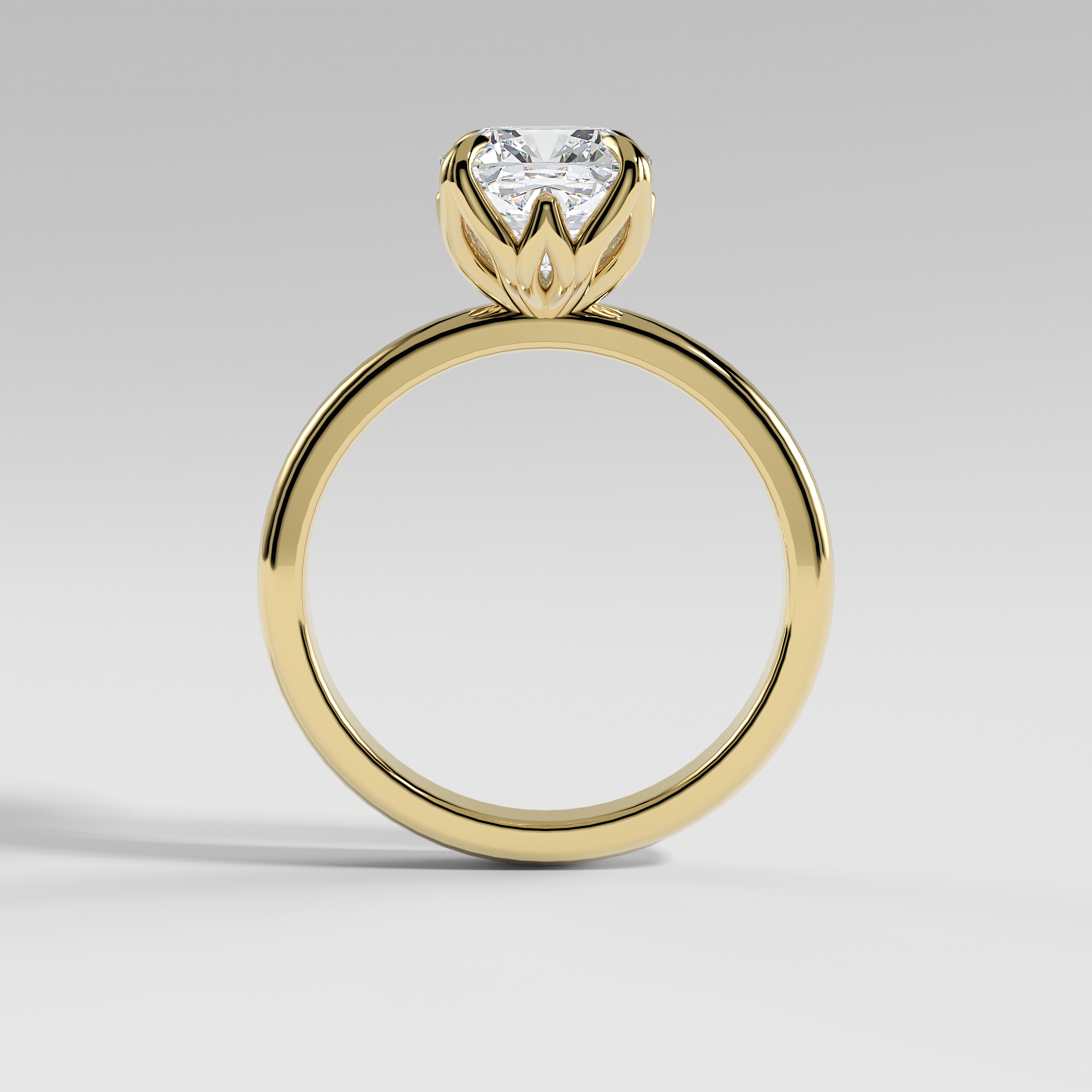 AUBREY - Cushion Solitaire Engagement Ring with Polished Band and Lotus Basket