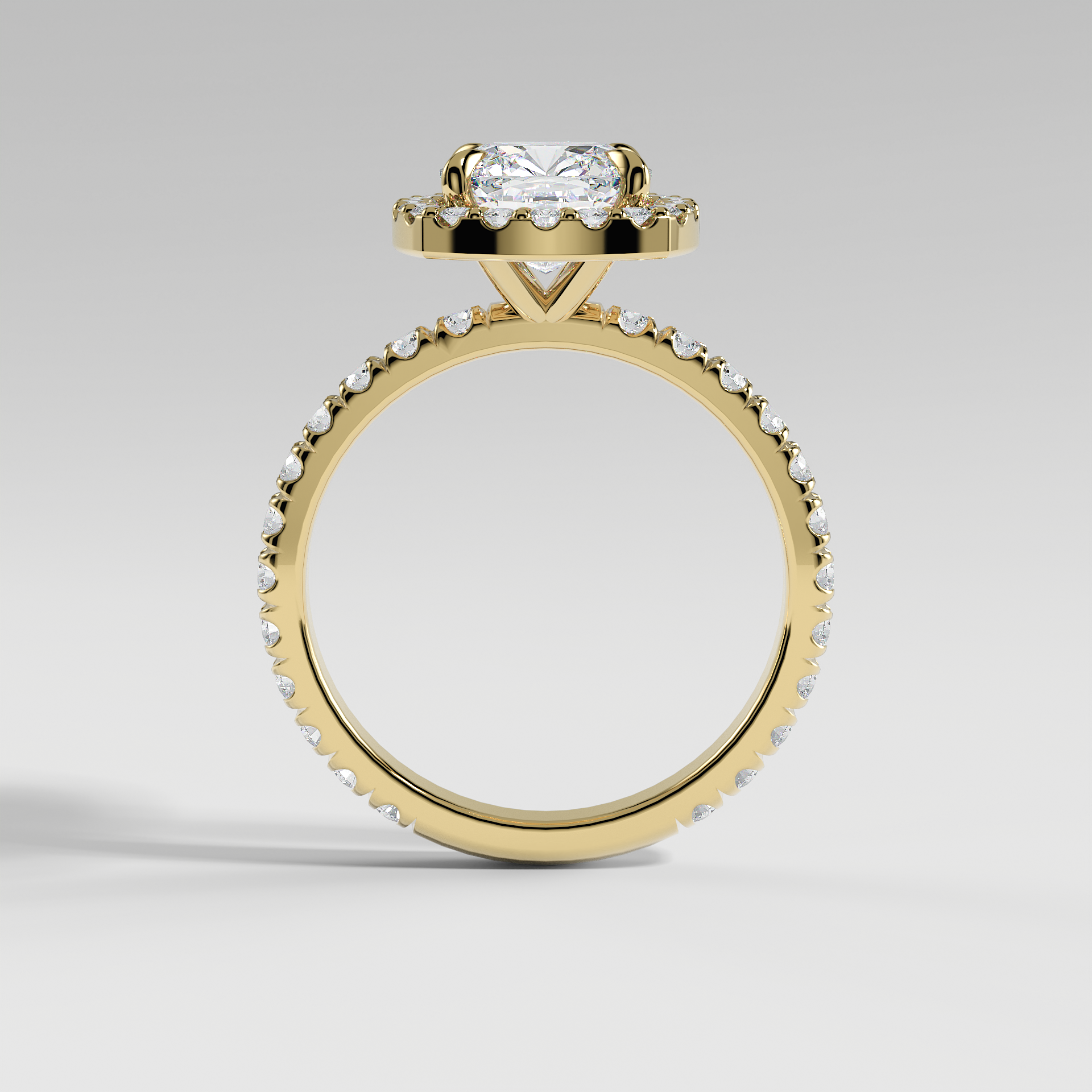 AVA - Cushion Halo Engagement Ring with Pavé Diamond Band