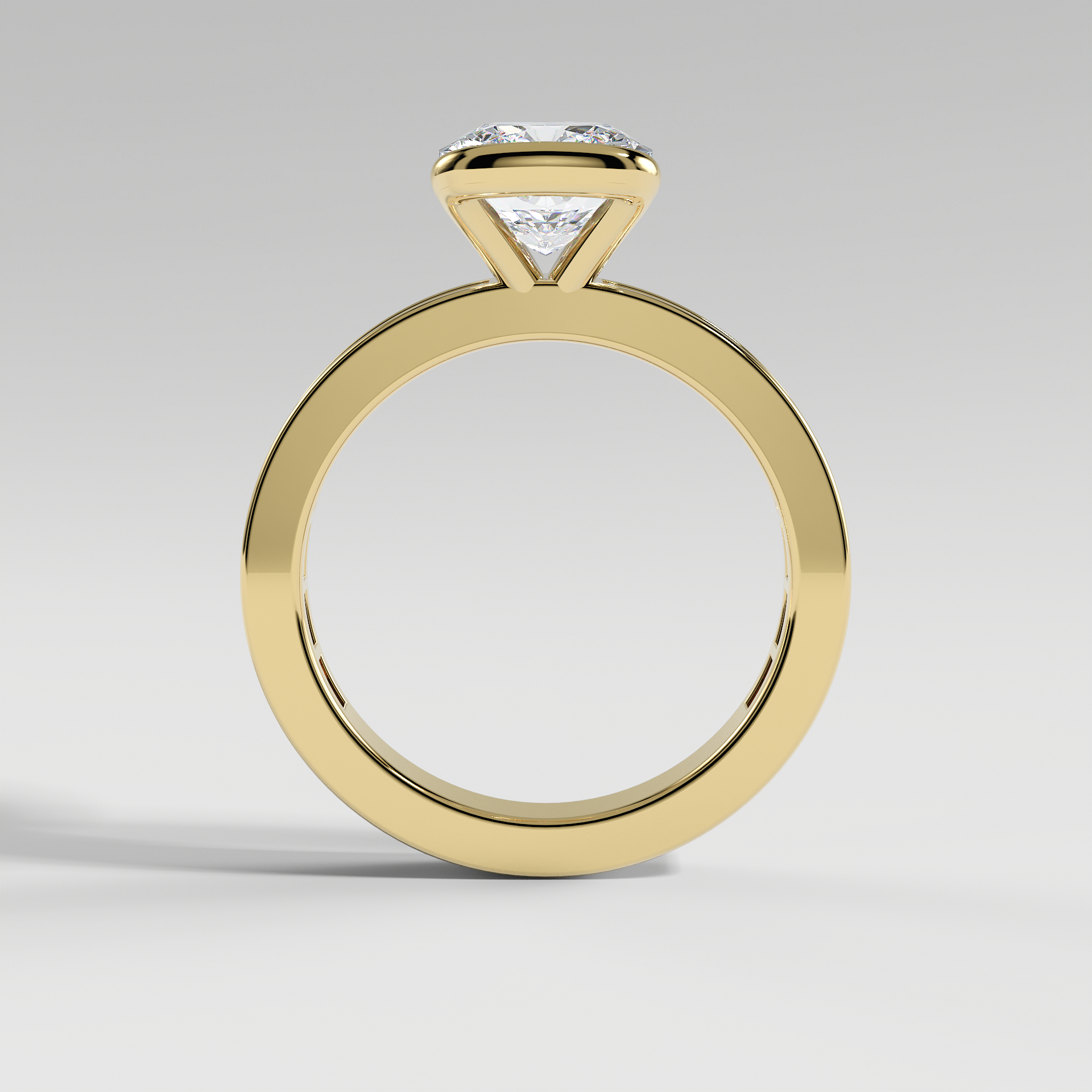 ADDISON - Cushion Solitaire Engagement Ring with Half Bezel Setting and Channel Set Baguette Band