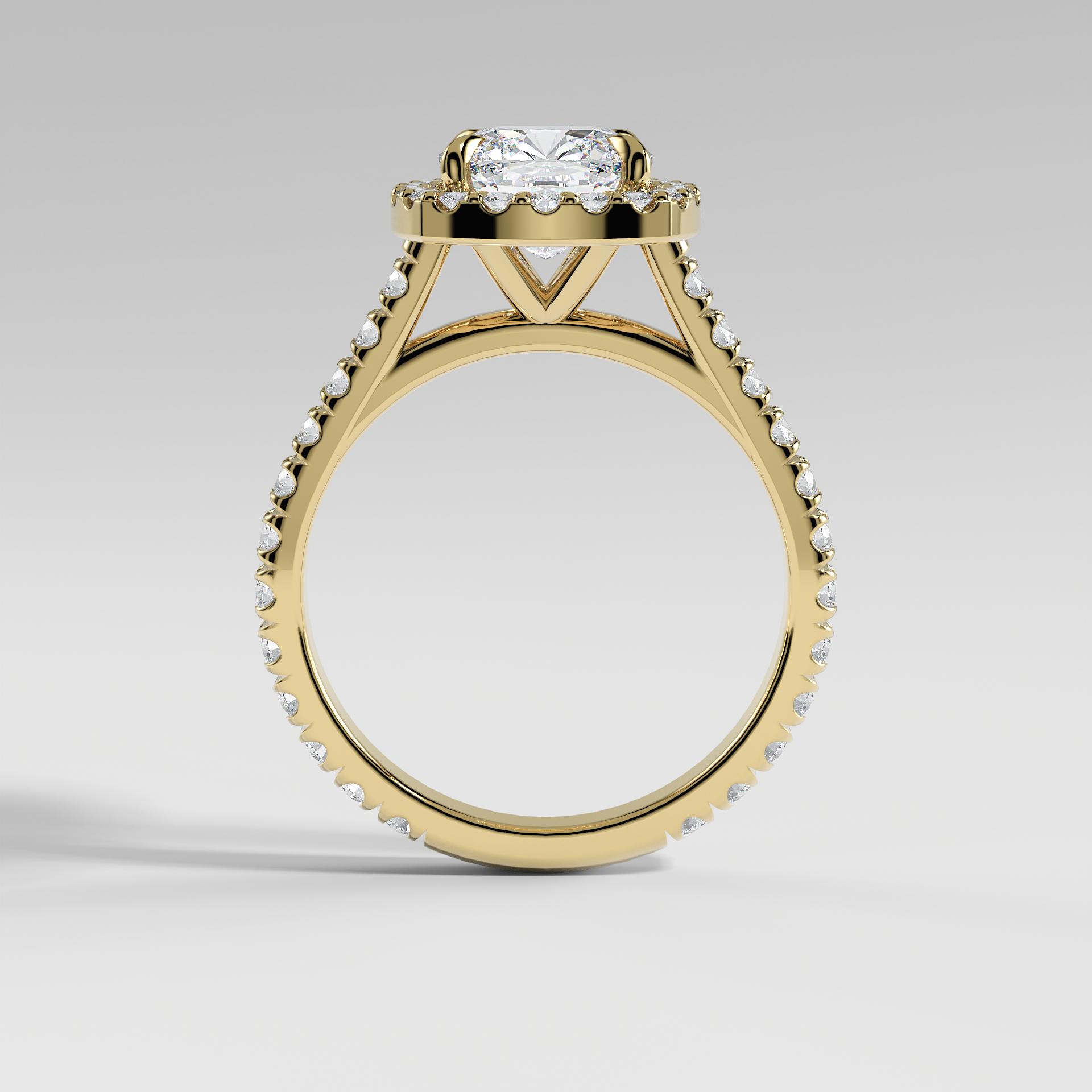 SOFIA - Cushion Halo Engagement Ring with Pavé Diamond Cathedral Band