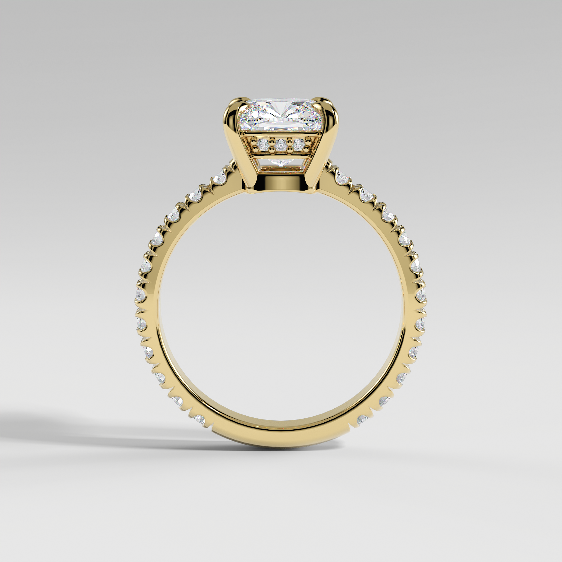 ELIZABETH - Cushion Solitaire Engagement Ring with Pavé Diamond Hidden Halo and Low-Set Donut Basket