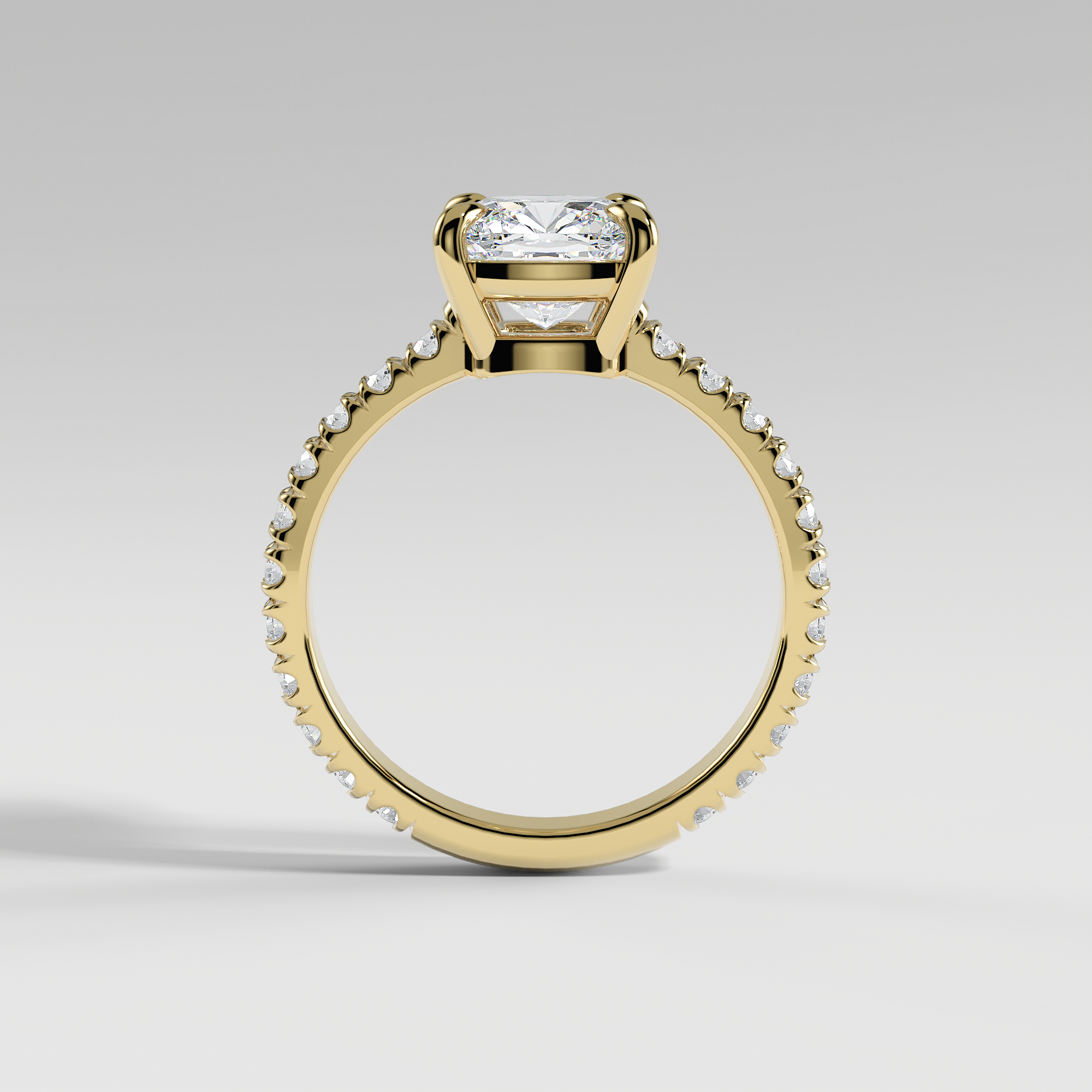 DELILAH - Cushion Solitaire Engagement Ring with Pavé Diamond Band and Low-Set Donut Basket