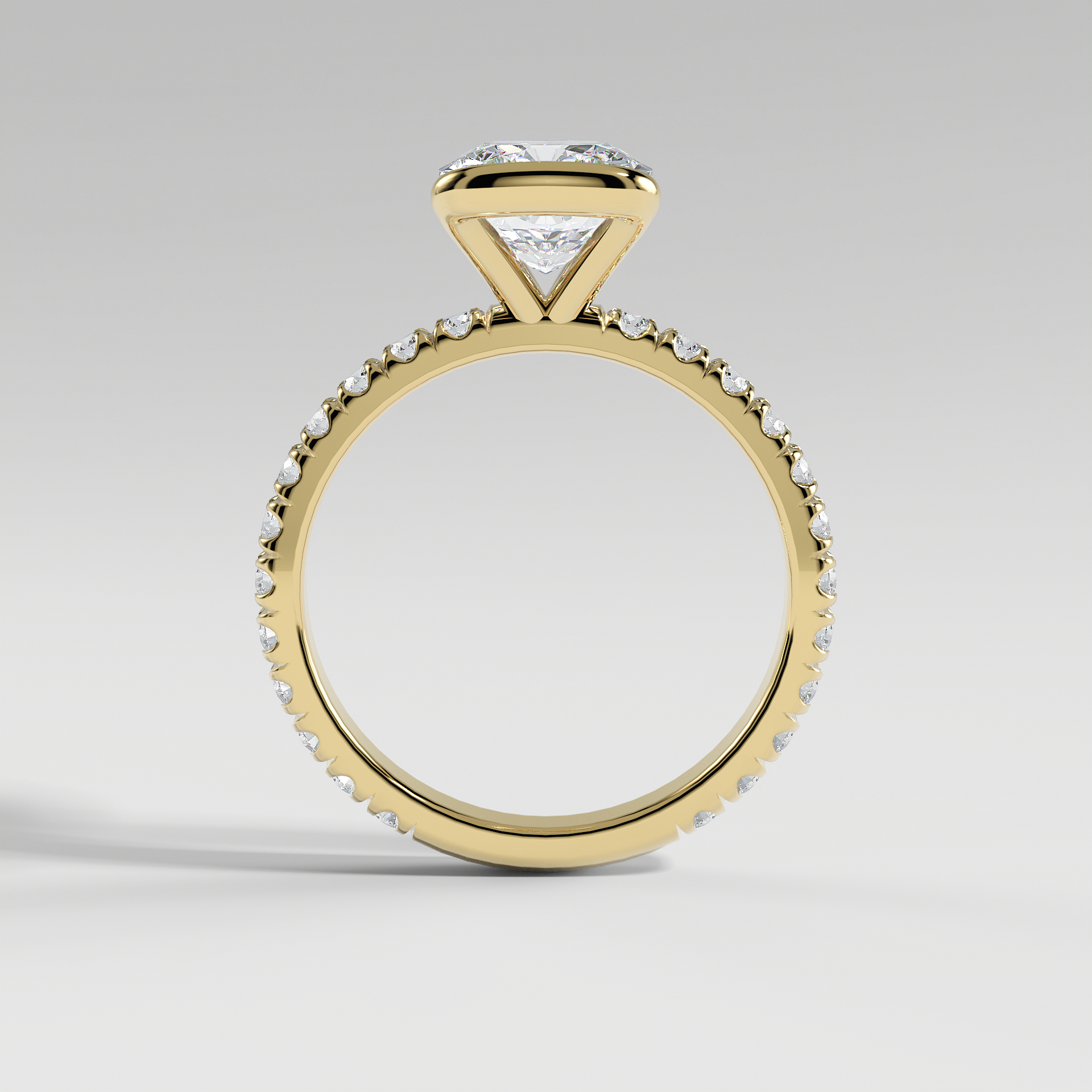 MAYA - Cushion Solitaire Engagement Ring with Pavé and Half Bezel Setting