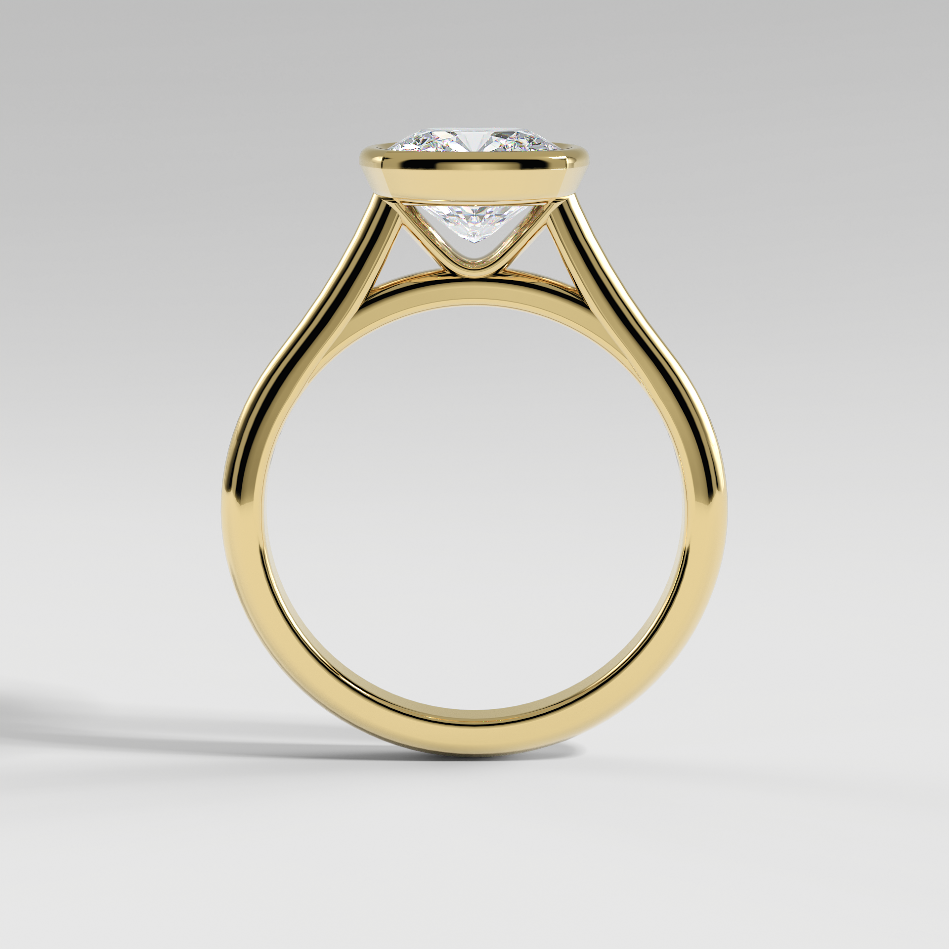 SCARLETT - Cushion Solitaire Engagement Ring with Full Bezel Setting and Polished Cathedral Band