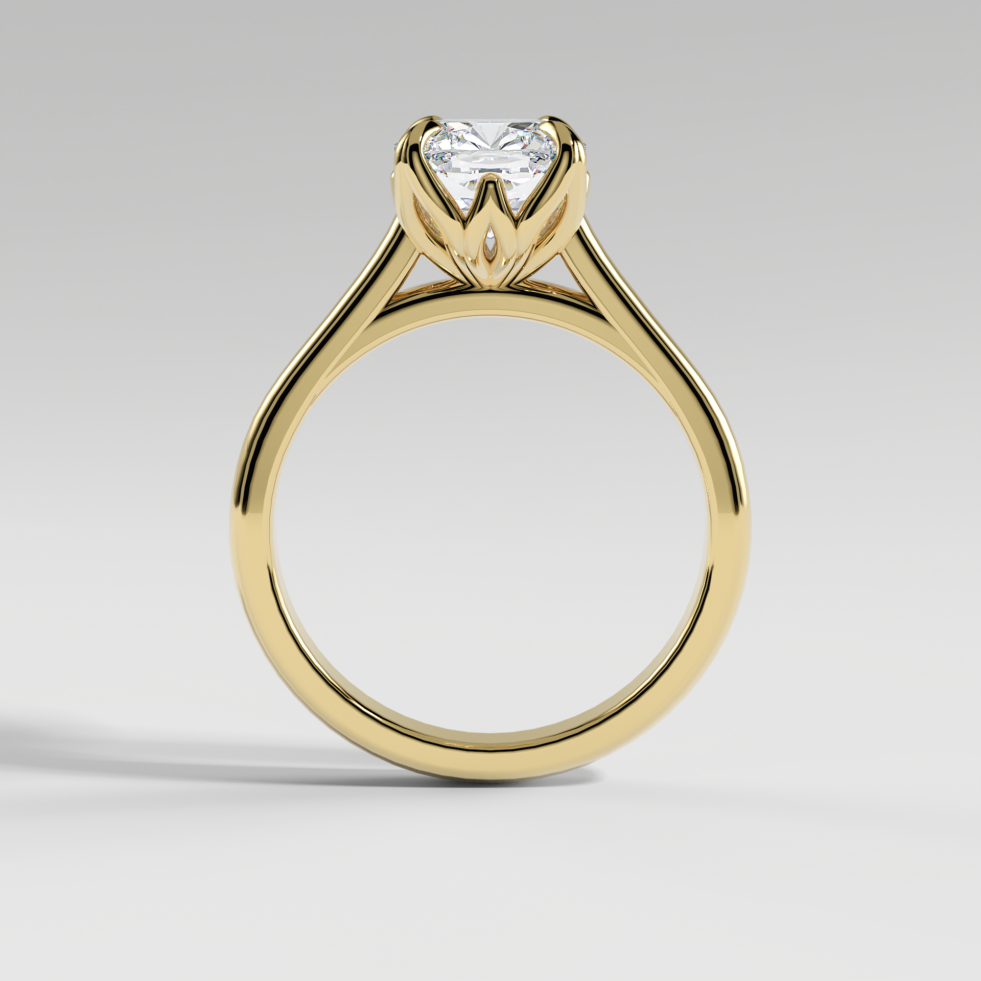 GEORGIA - Cushion Solitaire Engagement Ring with Polished Cathedral Band and Lotus Basket