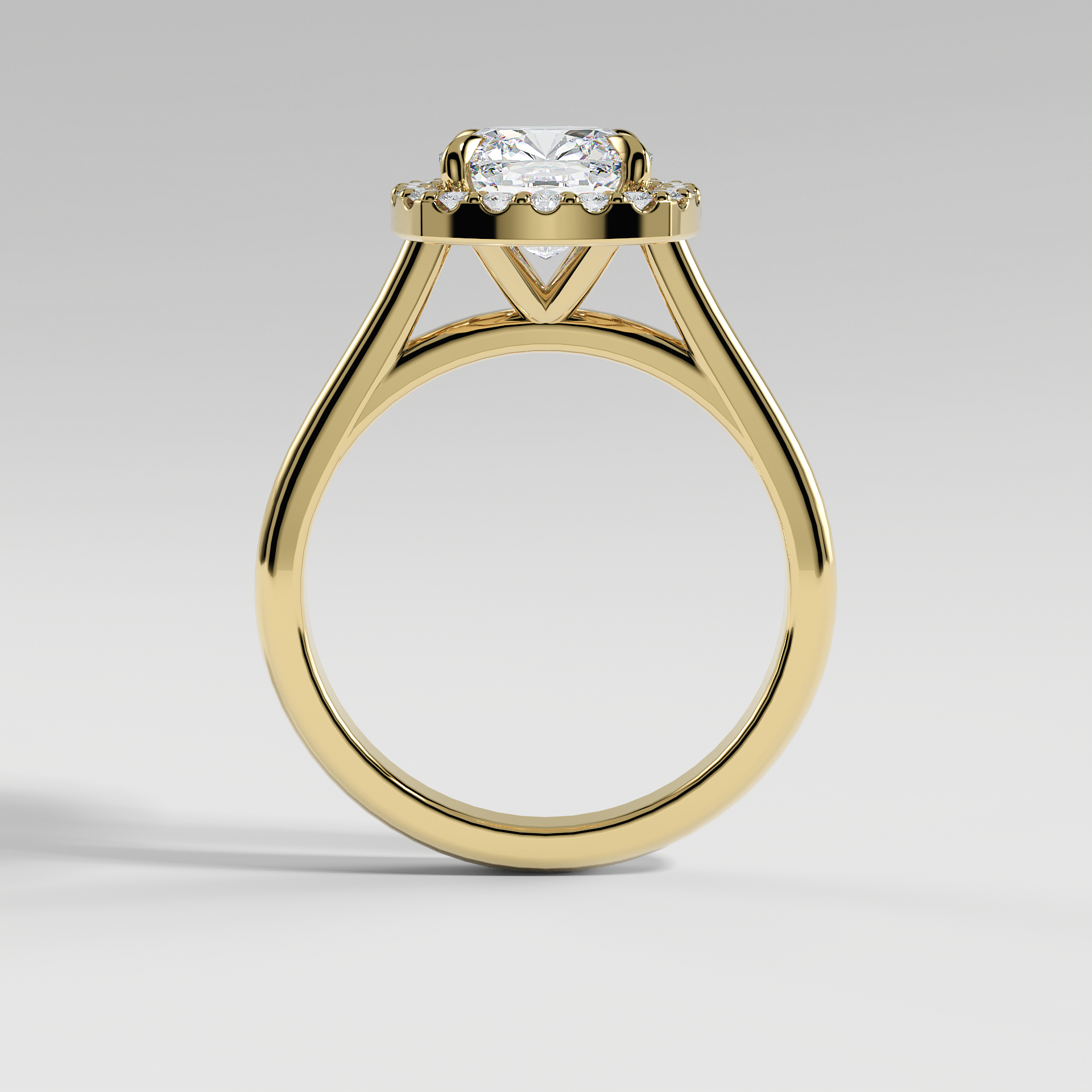 LULU - Cushion Halo Engagement Ring with Polished Cathedral Band