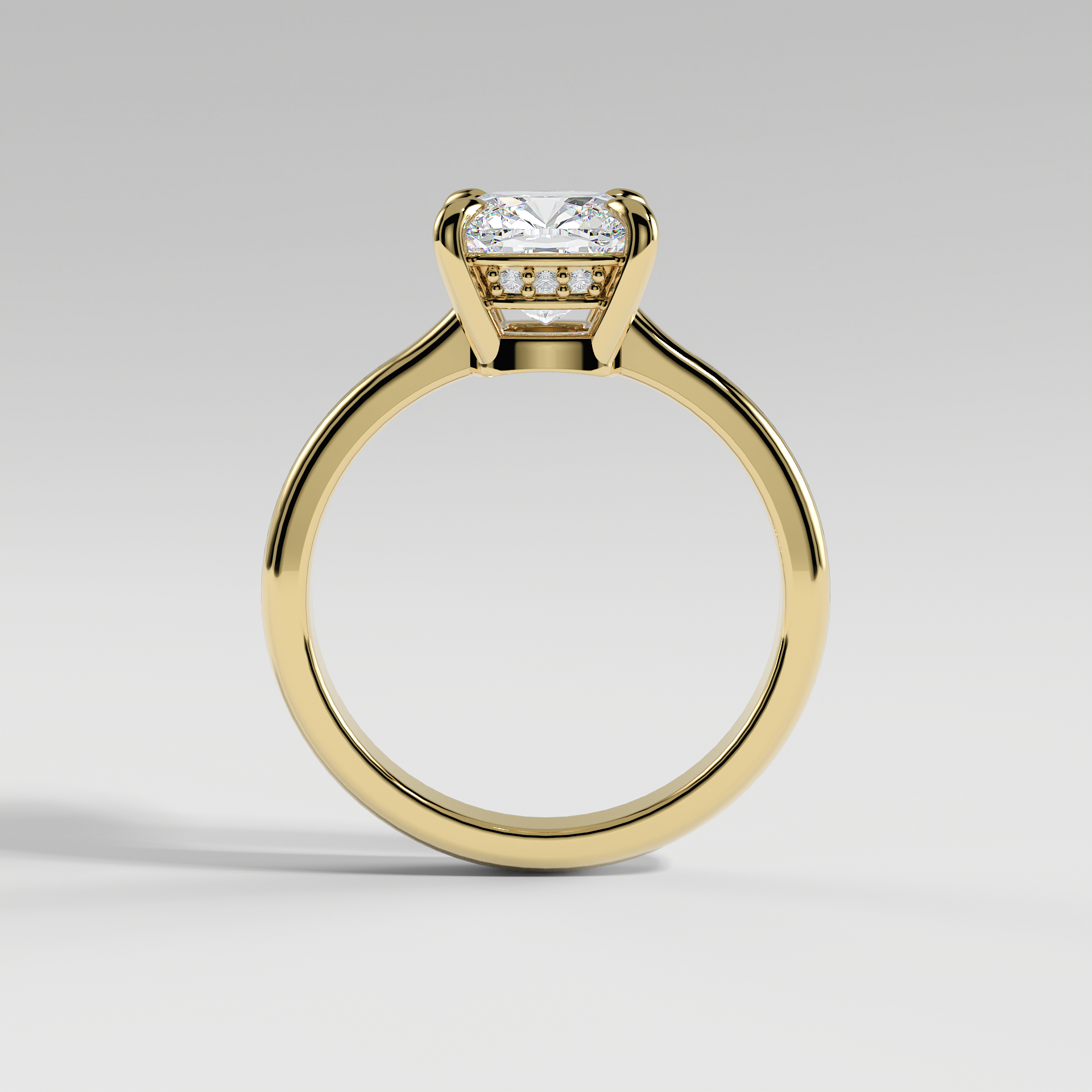 KAYLEE - Cushion Solitaire Engagement Ring with Hidden Halo and Low-Set Donut Basket Polished Band