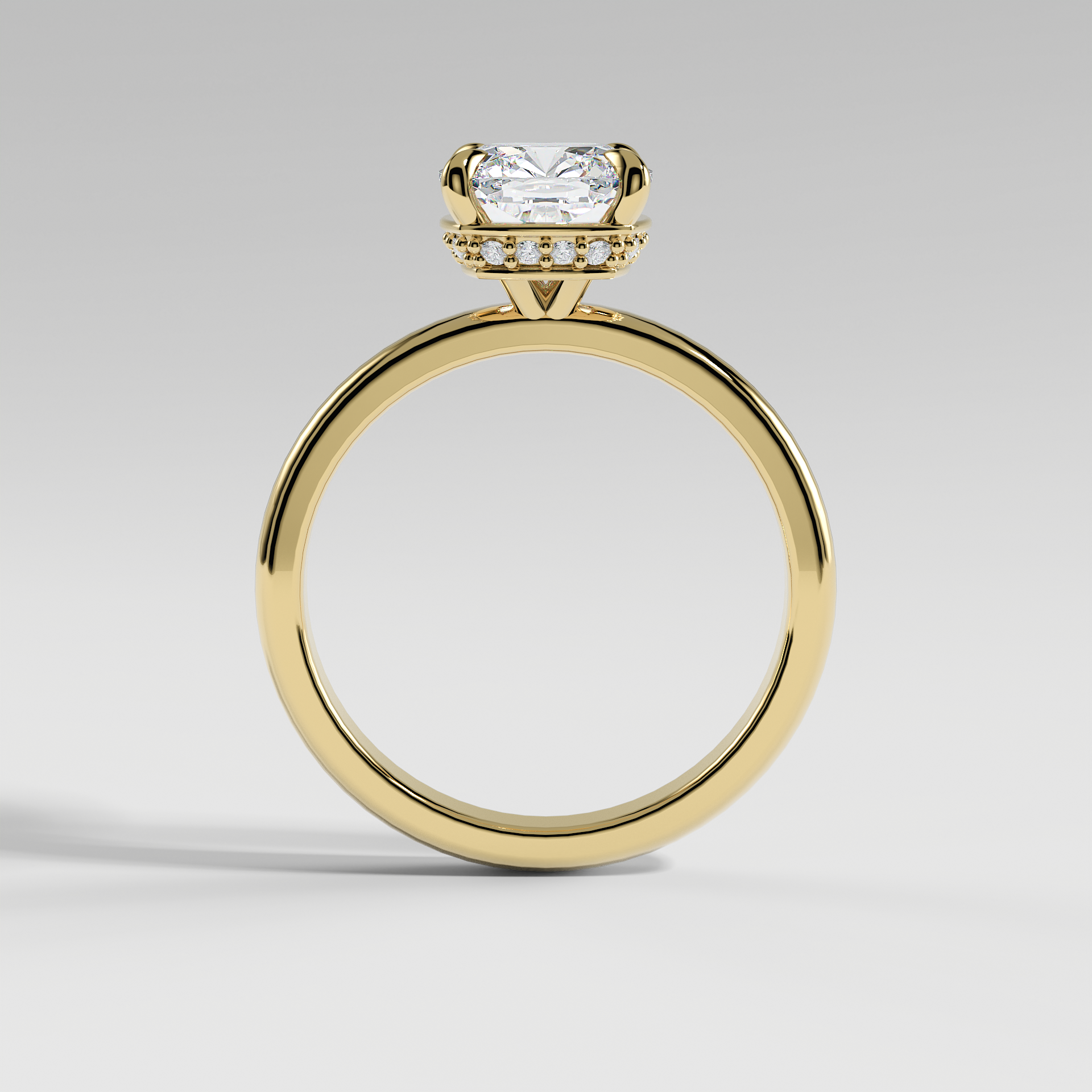 LAURA - Cushion Solitaire Engagement Ring with Choker-Style Hidden Halo and Polished Band