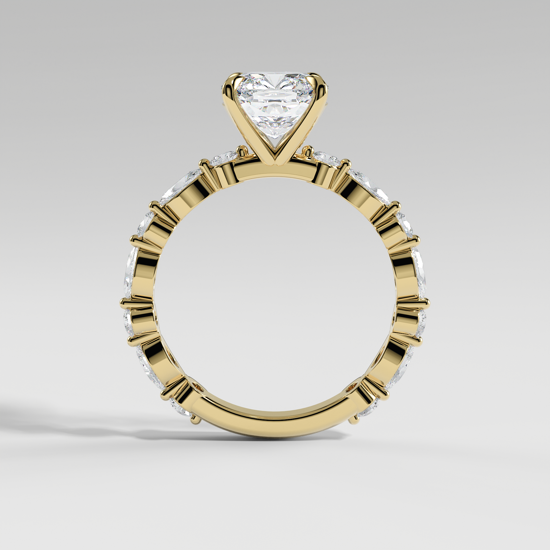 VALENTINA - Cushion Solitaire Engagement Ring with Marquise & Round Accent Stones