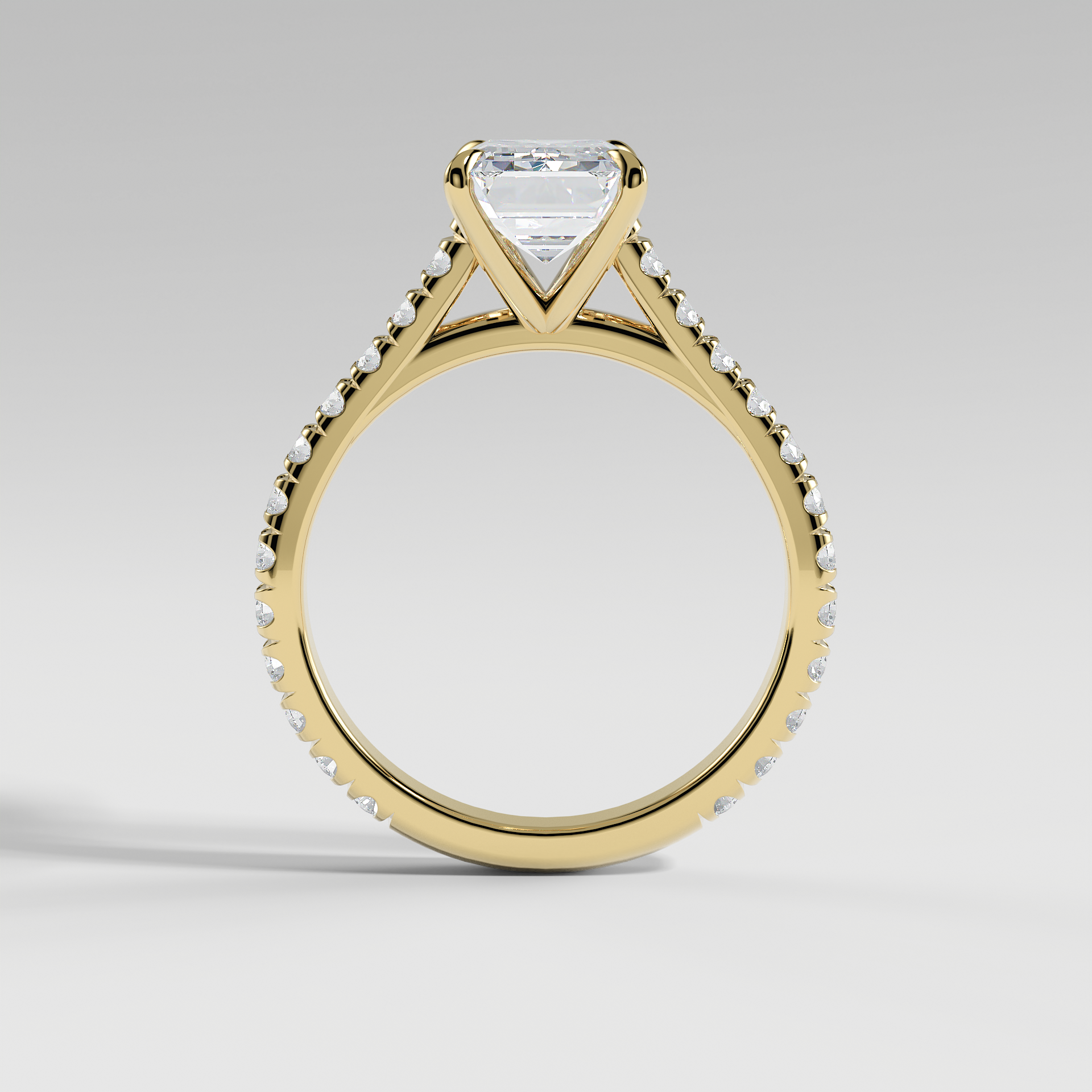 EVELYN - Emerald Solitaire Engagement Ring with Pavé Cathedral Band