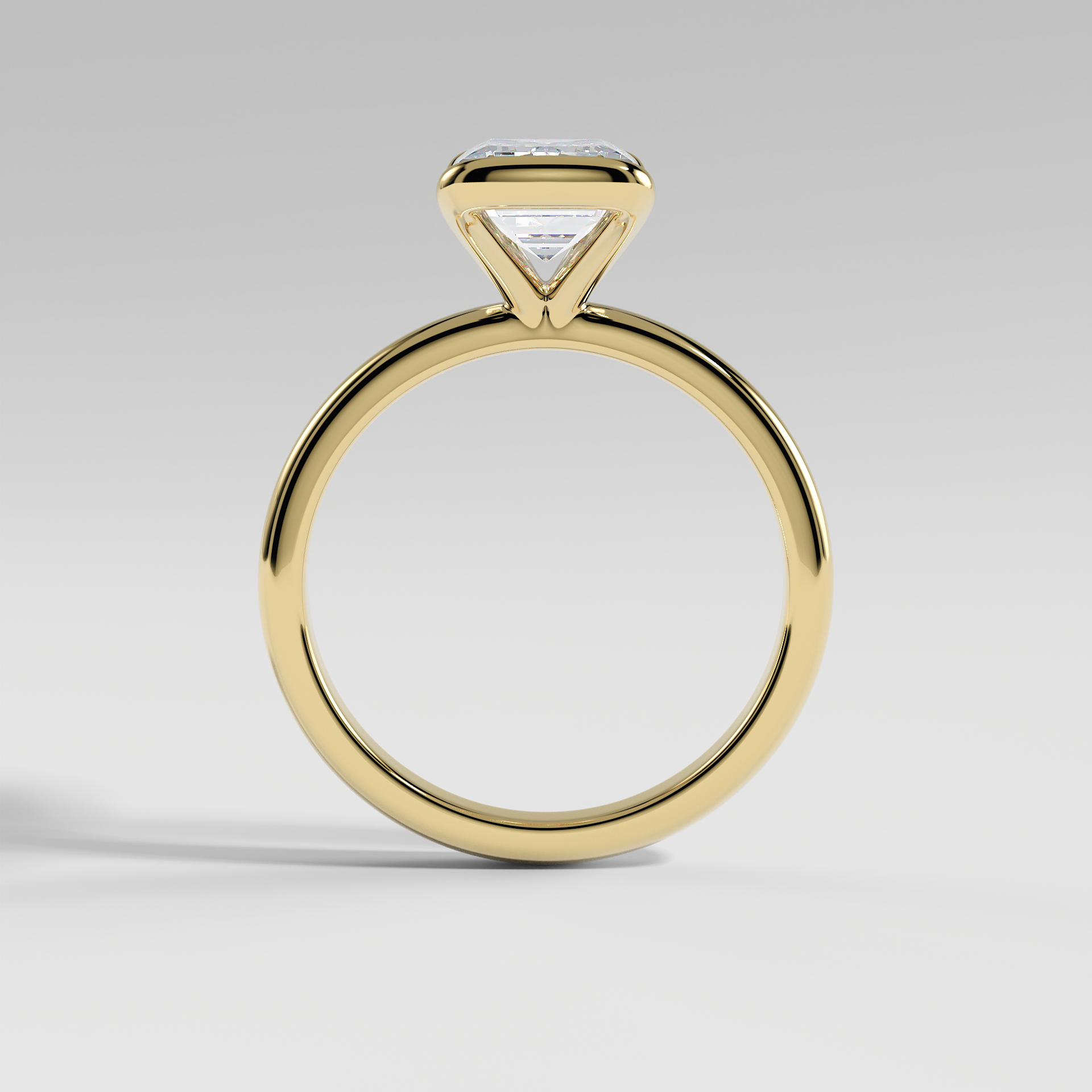POPPY - Emerald Solitaire Engagement Ring with Half Bezel Setting and Polished Band