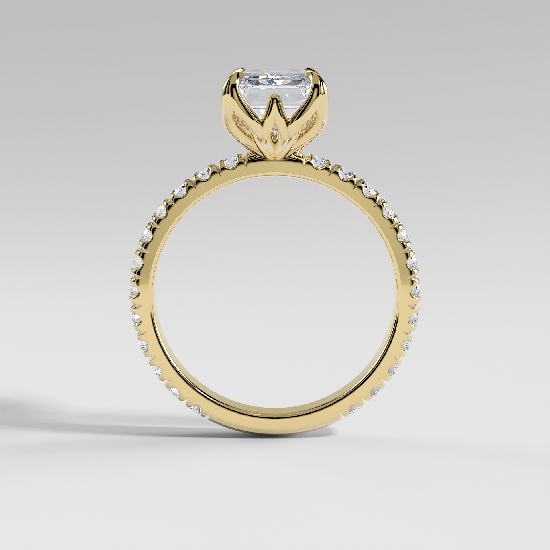 HAILEY - Emerald Solitaire Engagement Ring with Pavé Diamond Band and Lotus Basket