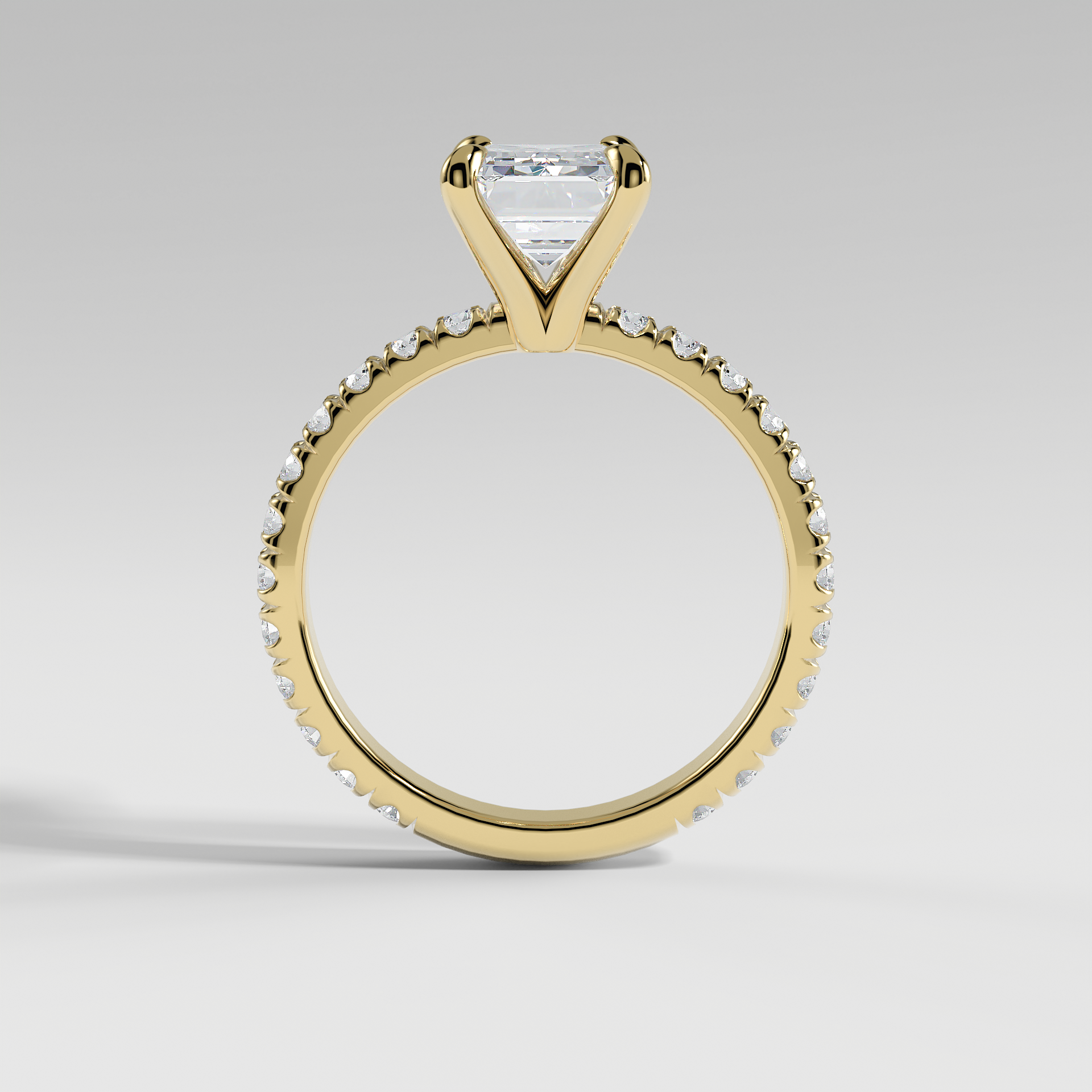 GRACE - Emerald Solitaire Engagement Ring with Pavé Diamond Band and Open Basket Setting