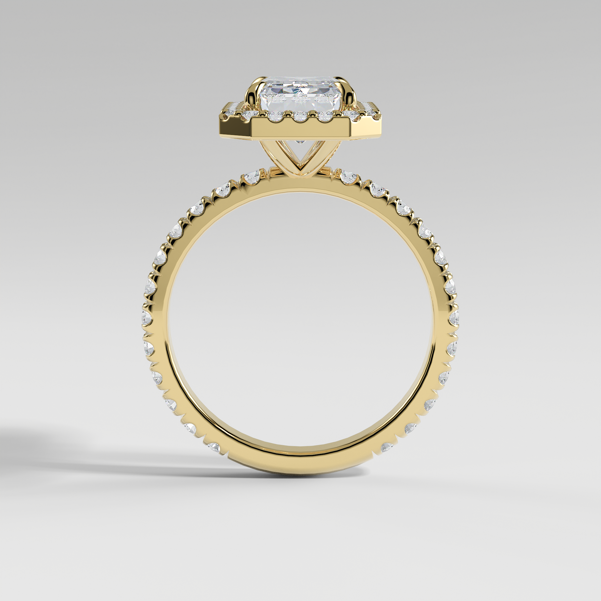 AVA - Emerald Halo Engagement Ring with Pavé Diamond Band
