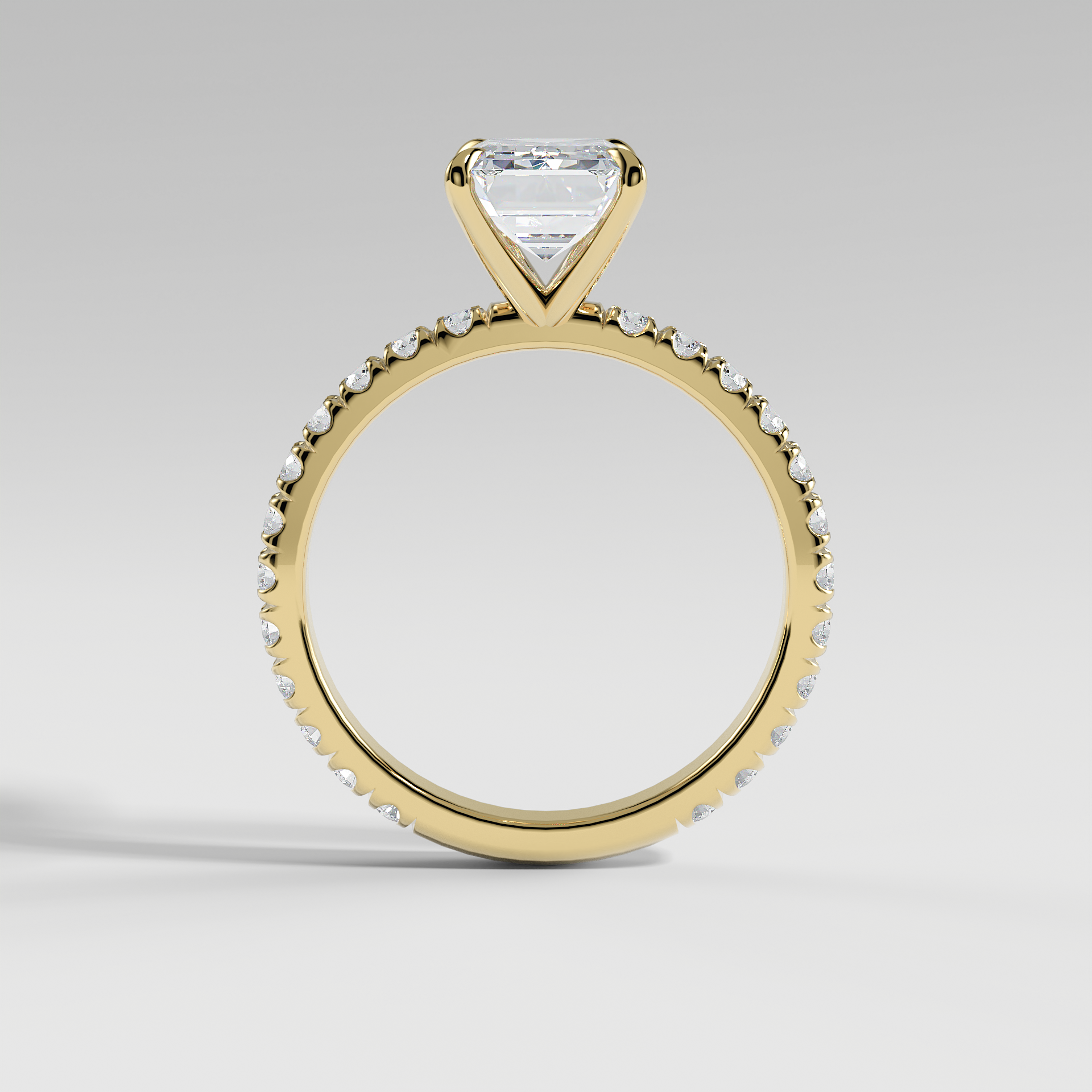 ISABELLA - Emerald Solitaire Engagement Ring with Pavé Diamond Band