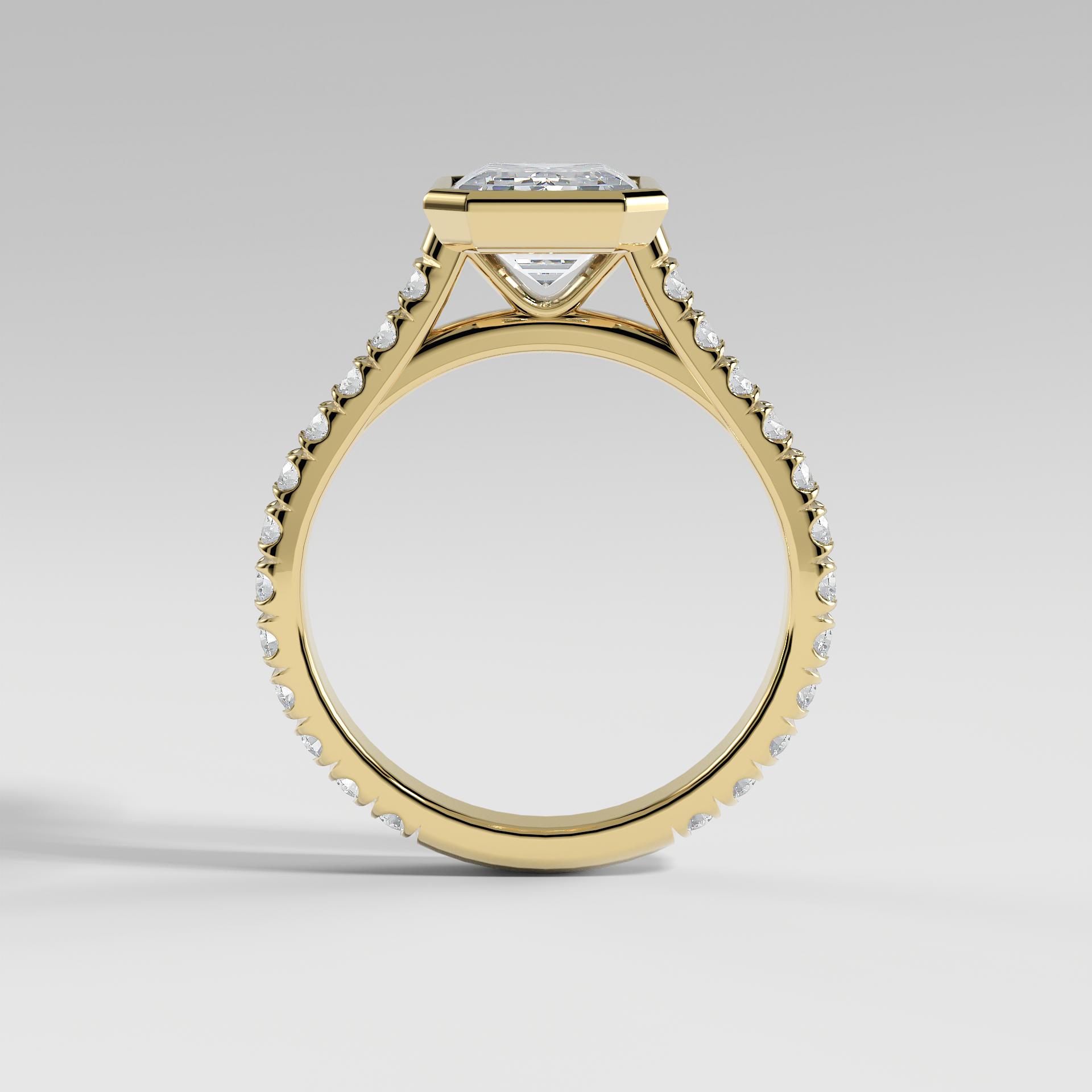 ABIGAIL - Emerald Solitaire Engagement Ring with Pavé Diamond Cathedral Band and Full Bezel Setting