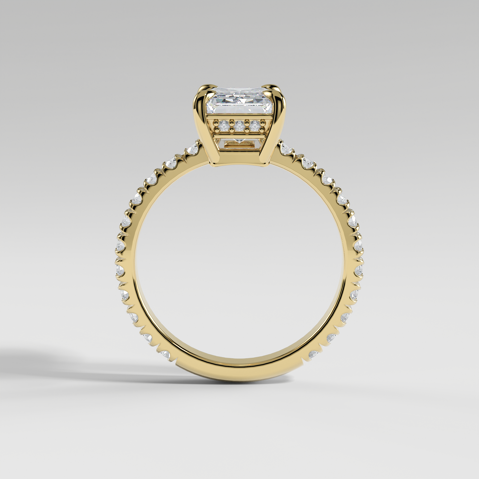 ELIZABETH - Emerald Solitaire Engagement Ring with Pavé Diamond Hidden Halo and Low-Set Donut Basket