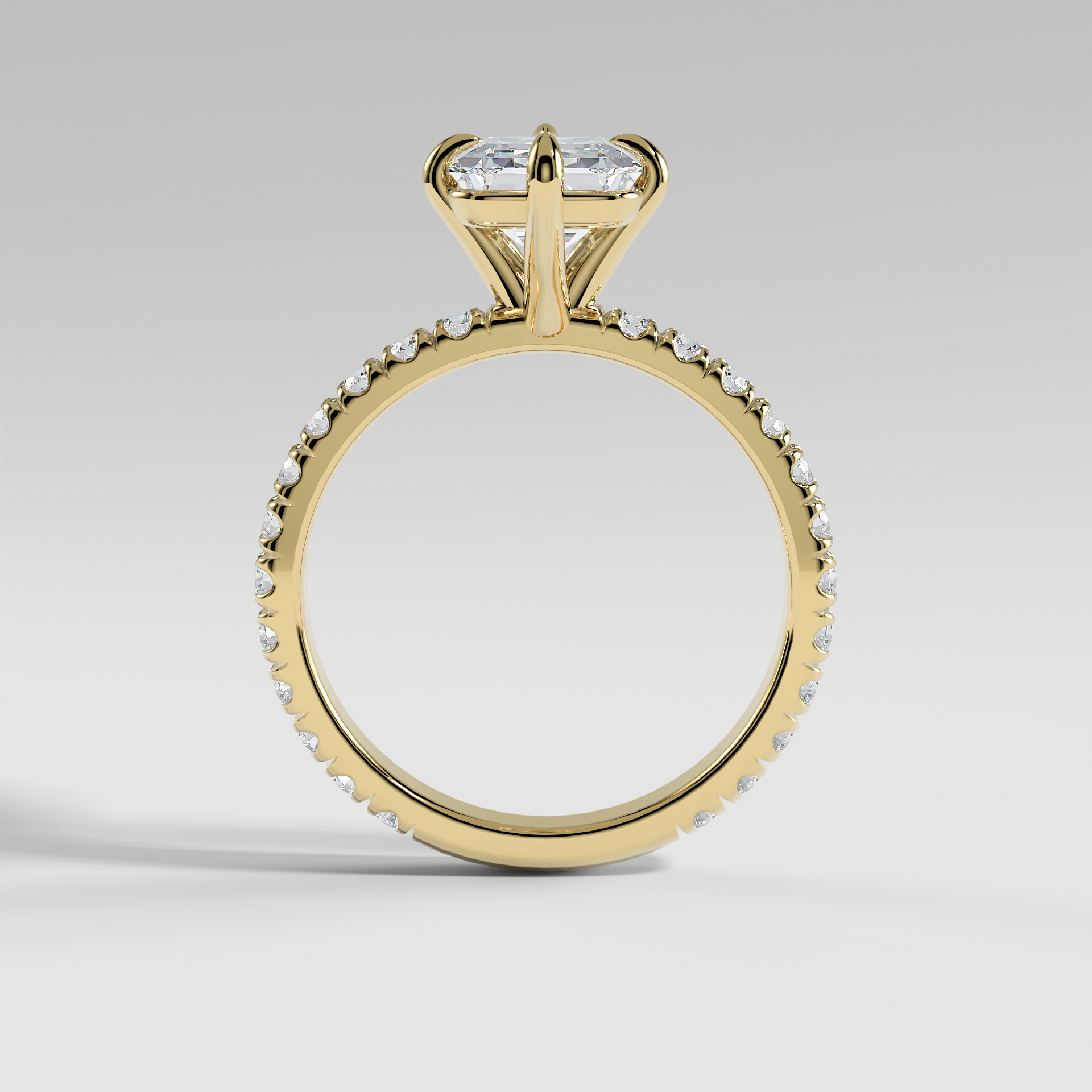 ANNA - Emerald North–South Solitaire Engagement Ring with Pavé Diamond