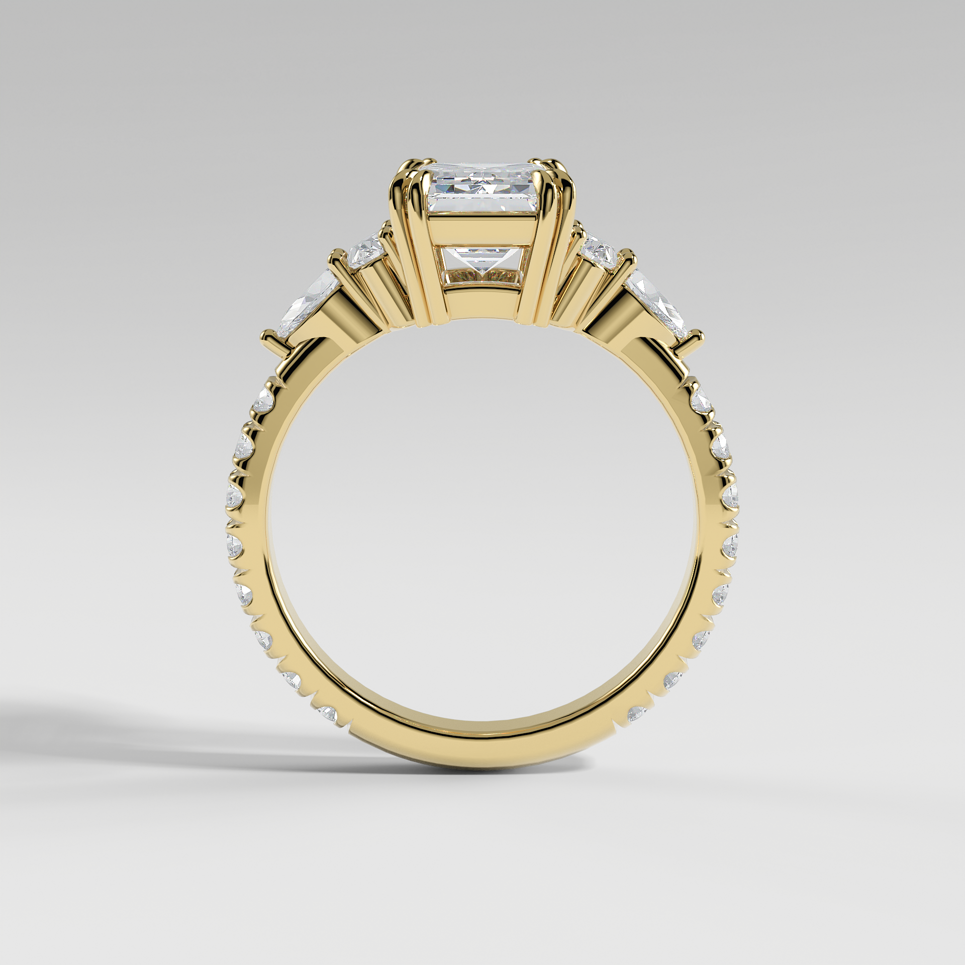 ELEANOR - Emerald Five-Stone Diamond Ring with Oval & Pear Side Stones and Pavé Band