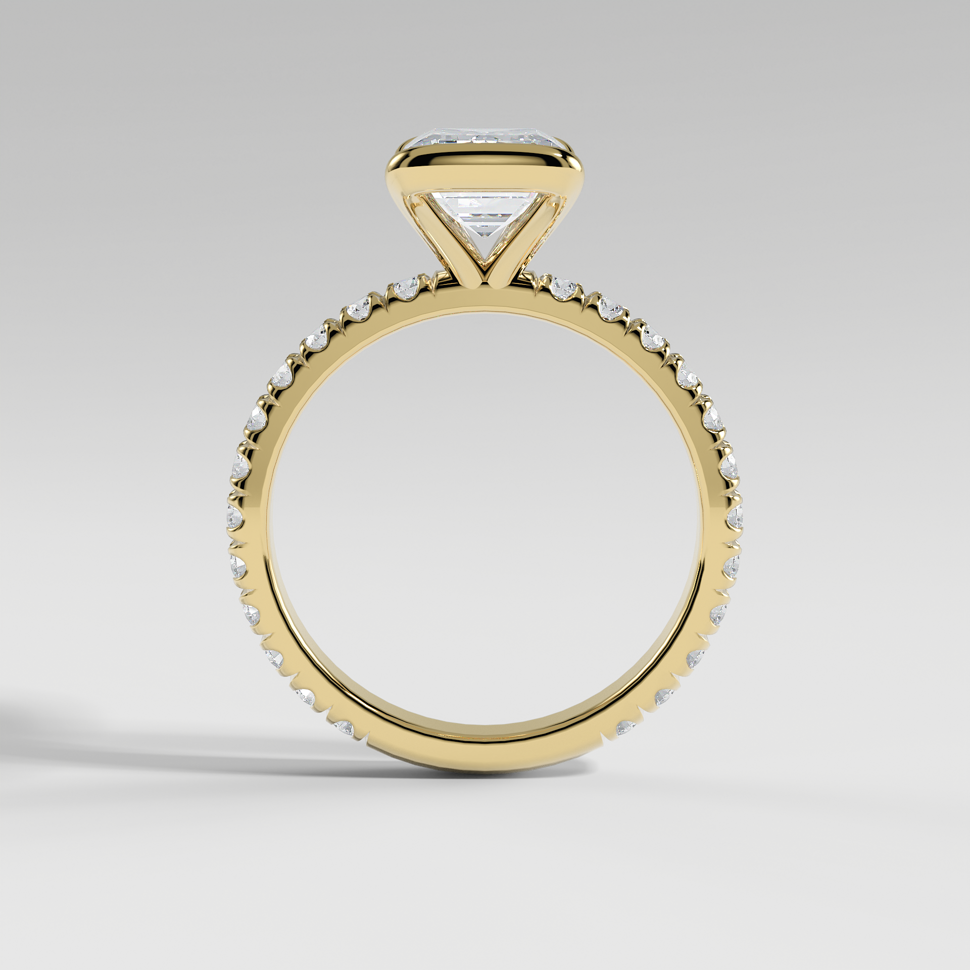 MAYA - Emerald Solitaire Engagement Ring with Pavé and Half Bezel Setting