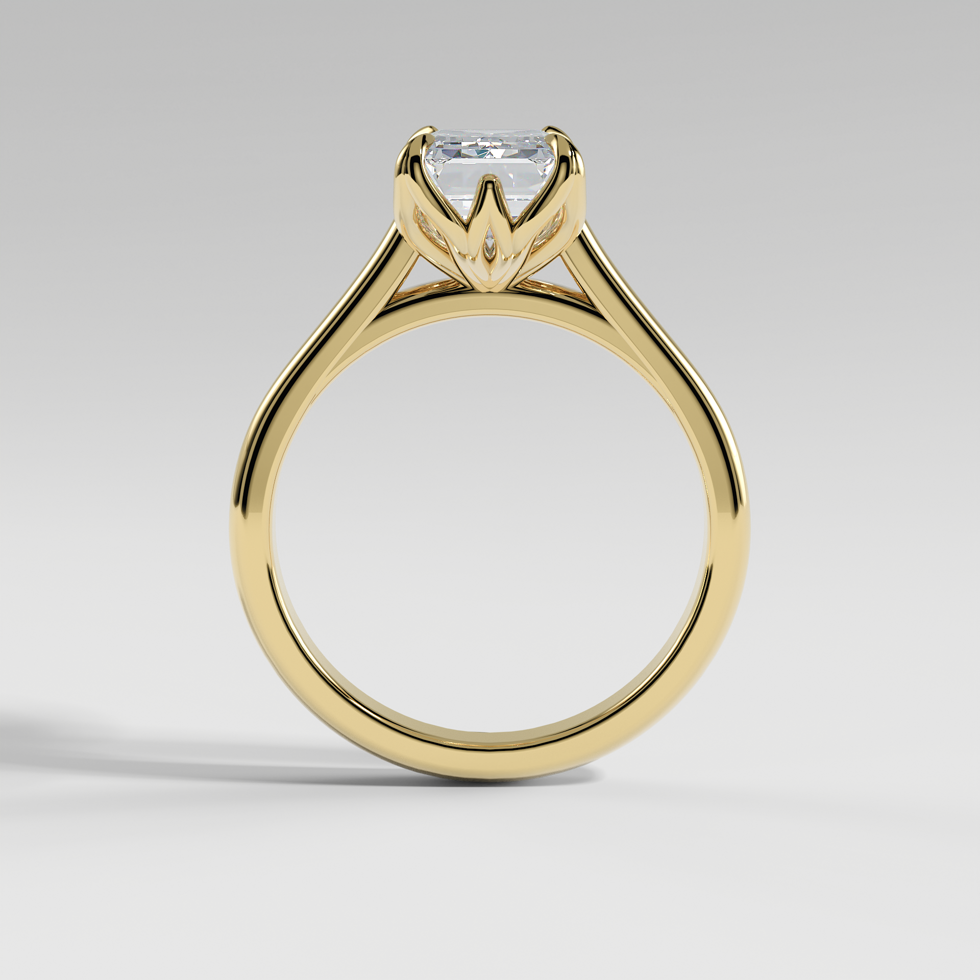 GEORGIA - Emerald Solitaire Engagement Ring with Polished Cathedral Band and Lotus Basket