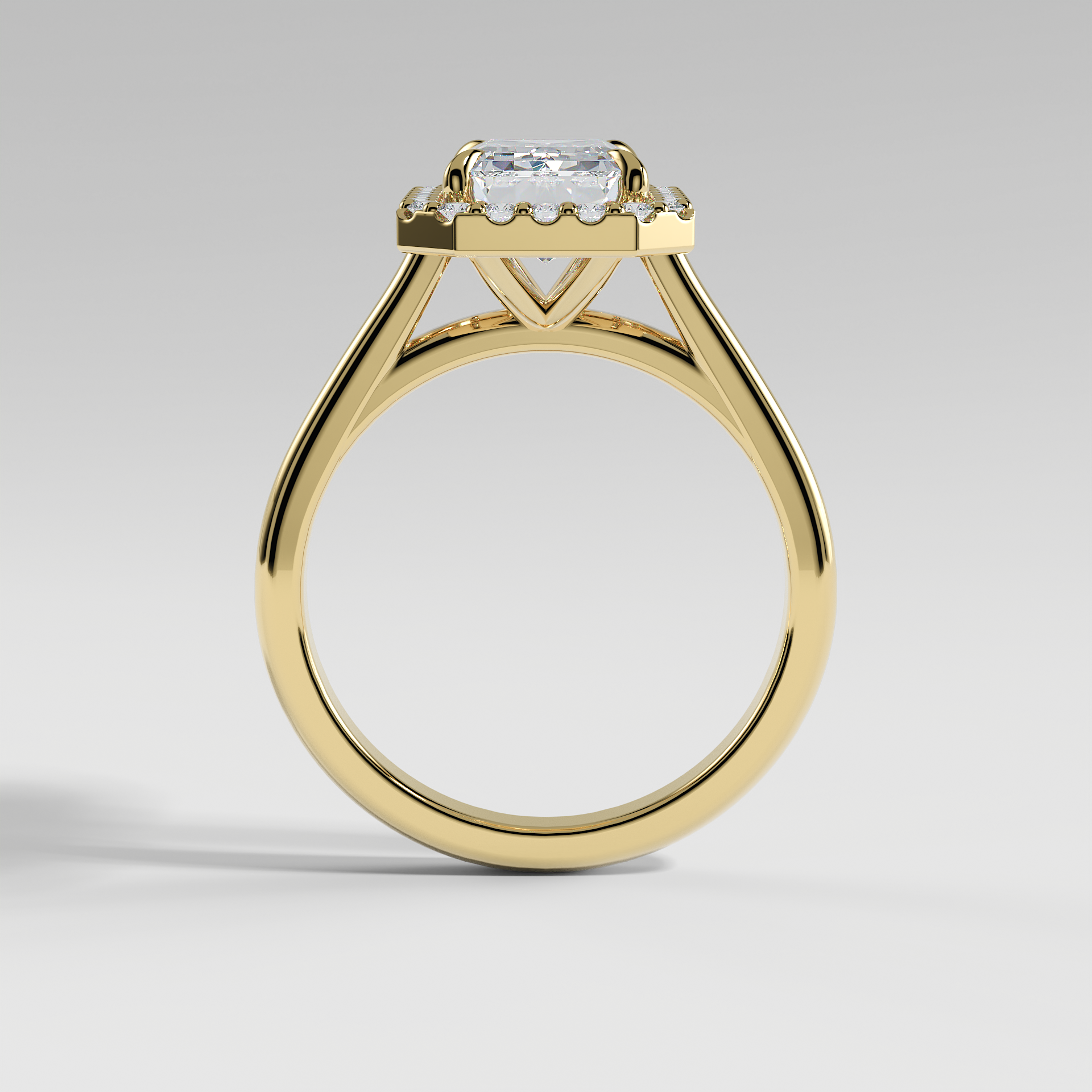 LULU - Emerald Halo Engagement Ring with Polished Cathedral Band