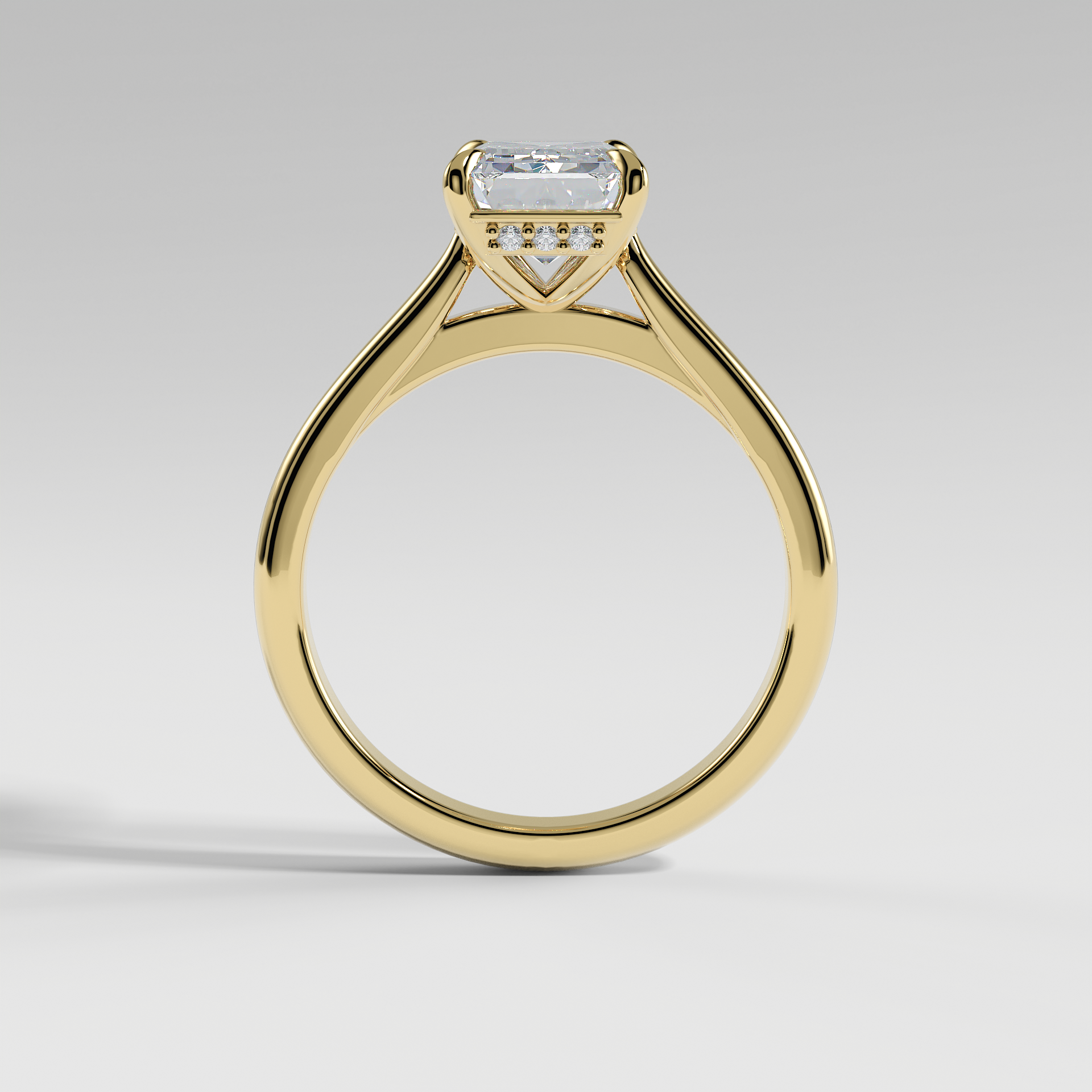EMMA - Emerald Solitaire Engagement Ring with Hidden Halo and Polished Cathedral Band