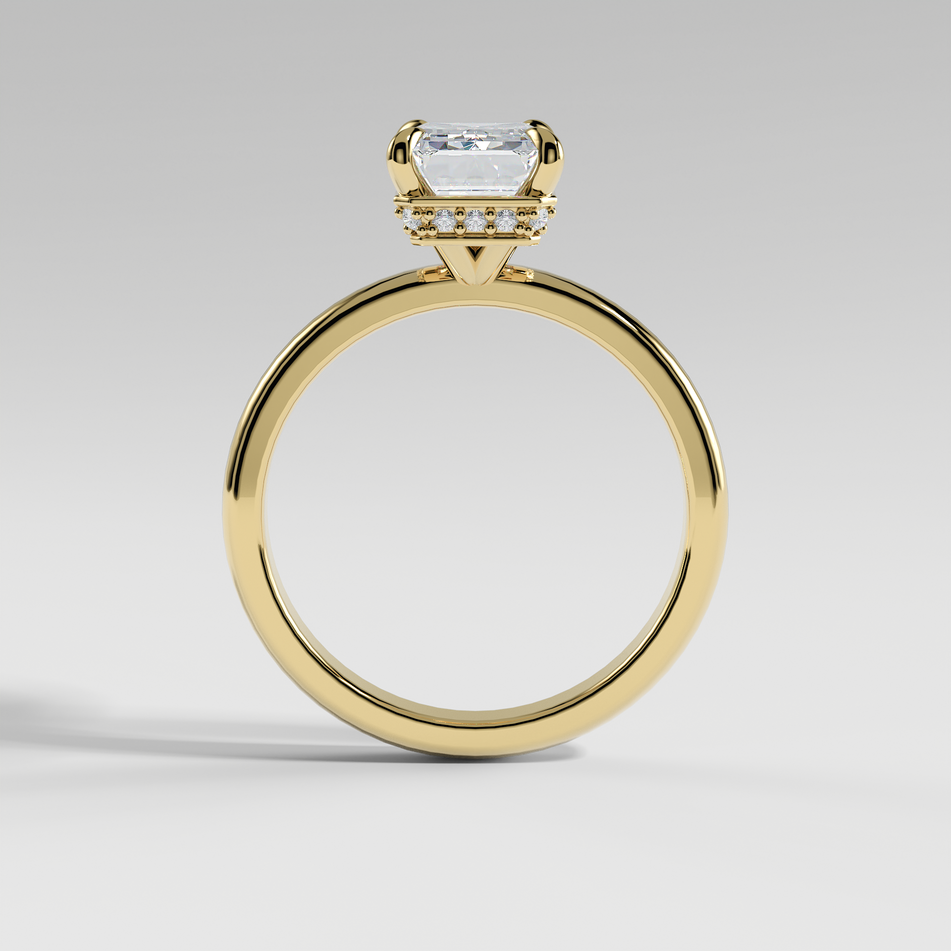 LAURA - Emerald Solitaire Engagement Ring with Choker-Style Hidden Halo and Polished Band