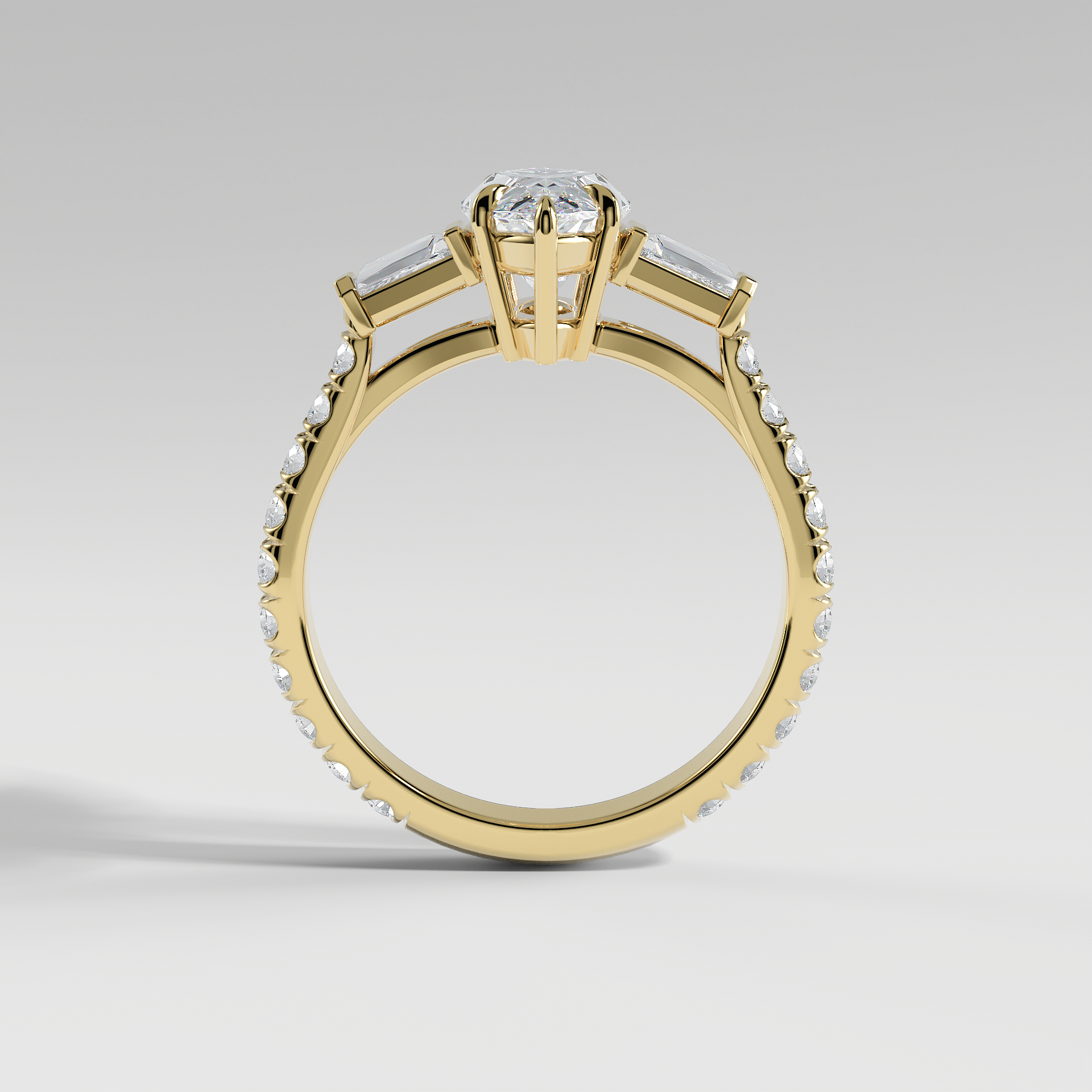 IVY - Marquise Three-Stone Engagement Ring with Tapered Baguette Side Stones and Pavé Cathedral Band