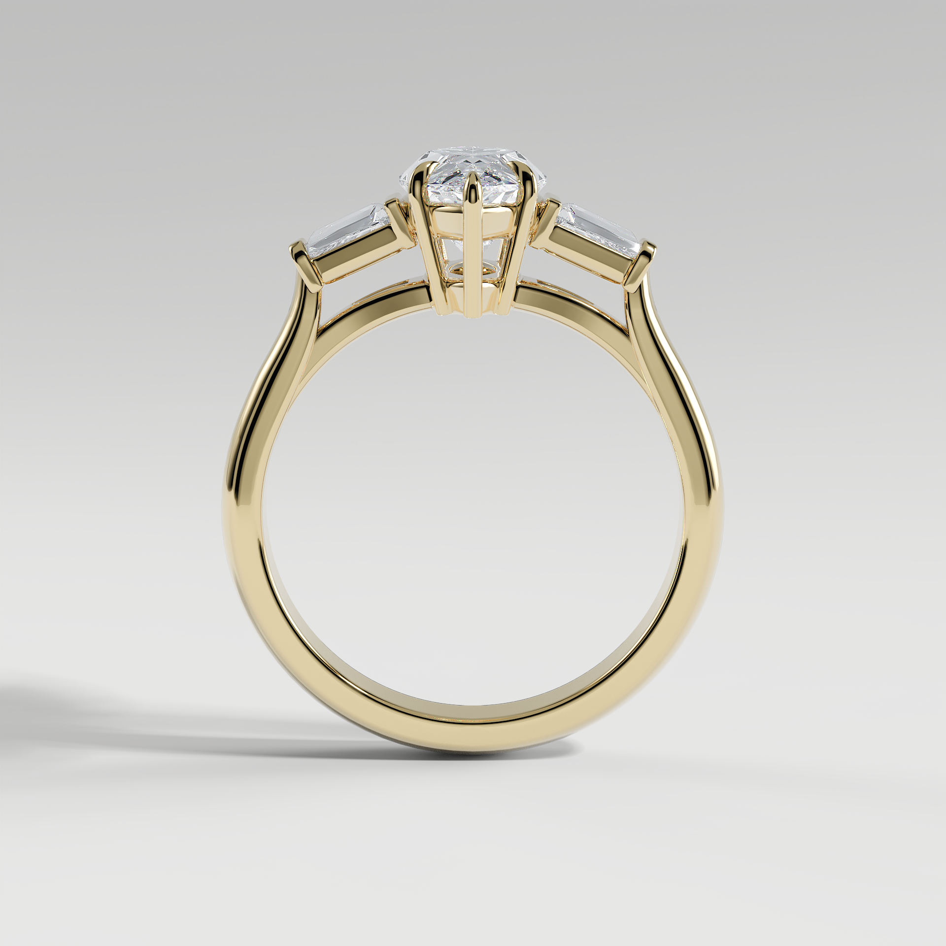 LILY - Marquise Three-Stone Engagement Ring with Tapered Baguette Side Stones and Polished Cathedral Band