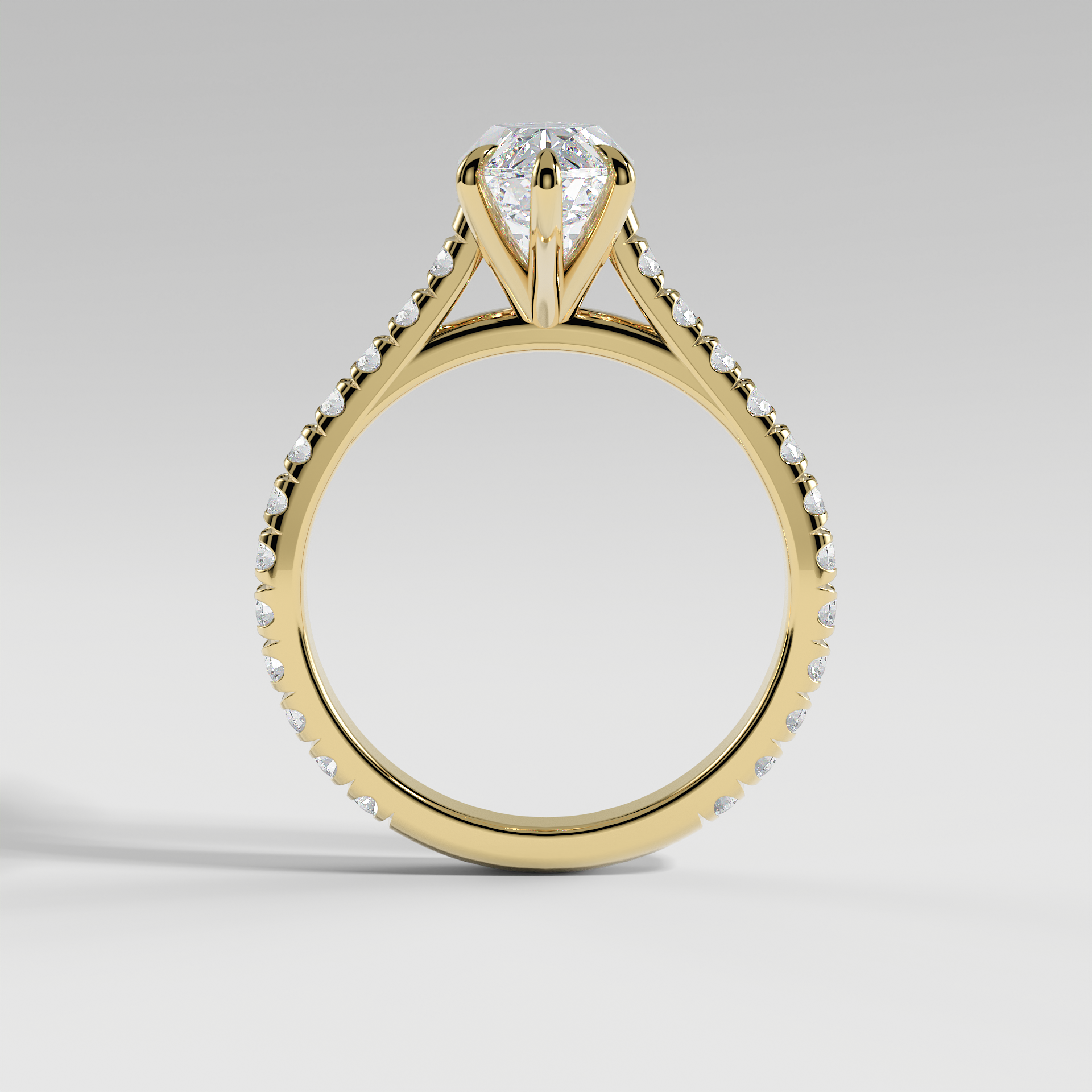 EVELYN - Marquise Solitaire Engagement Ring with Pavé Cathedral Band